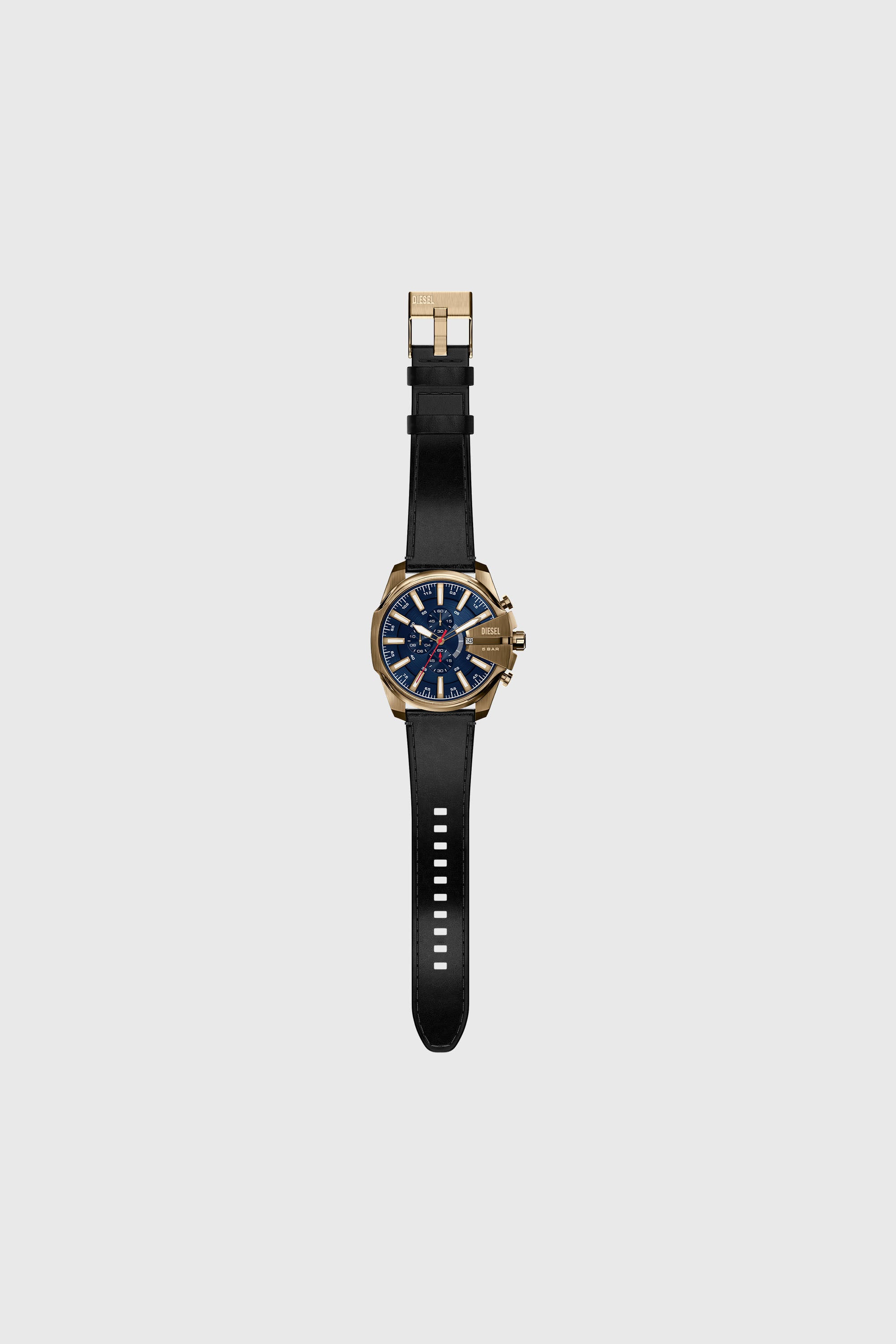 Diesel - DZ4732 WATCH, Herren Mega Chief Slim Uhr mit schwarzem Lederarmband in Altgoldoptik in Schwarz - 2