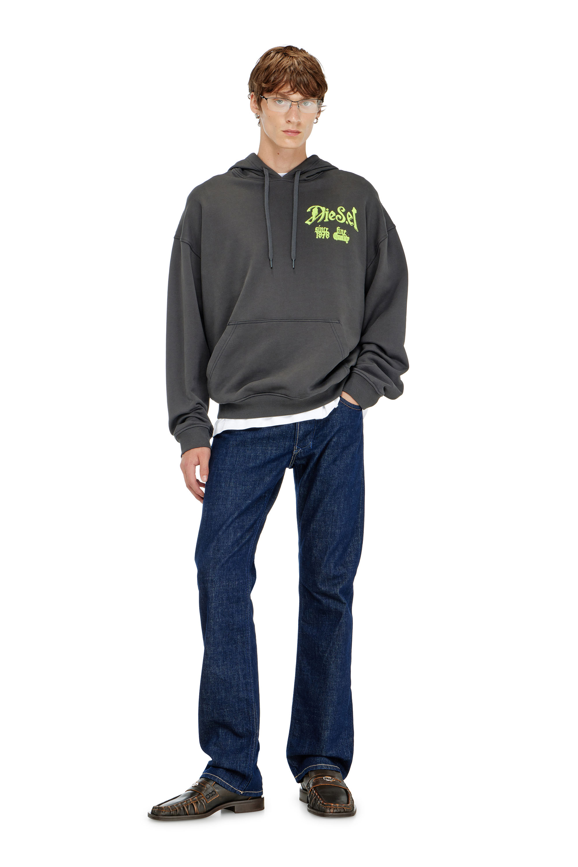 Diesel - S-BOXT-HOOD-AA2, Herren Baumwoll-Hoodie mit beflockten Grafiken in Dunkelgrau - 1