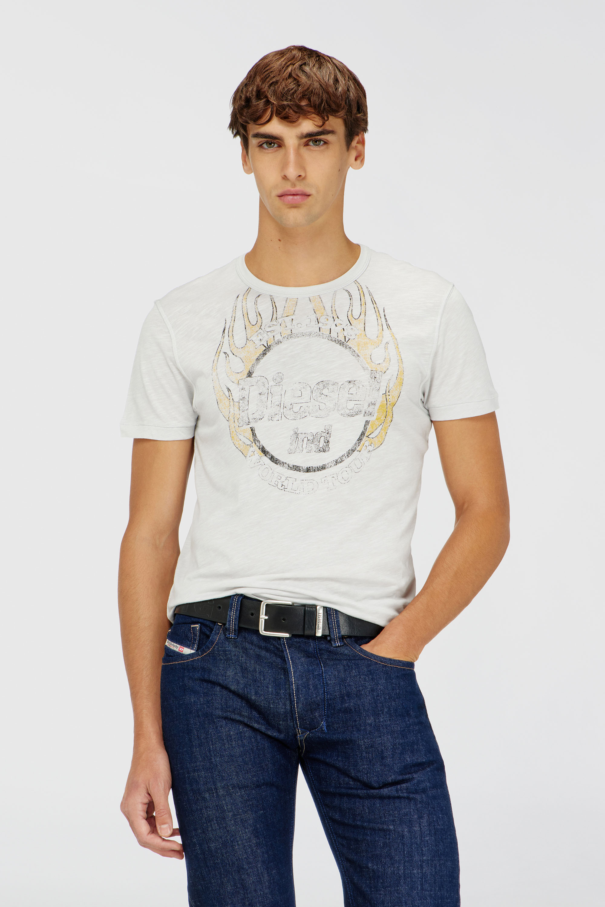 Diesel - T-NOTS, Herren T-Shirt aus Slub-Jersey mit Crack-Print in Wei&szlig; - 1