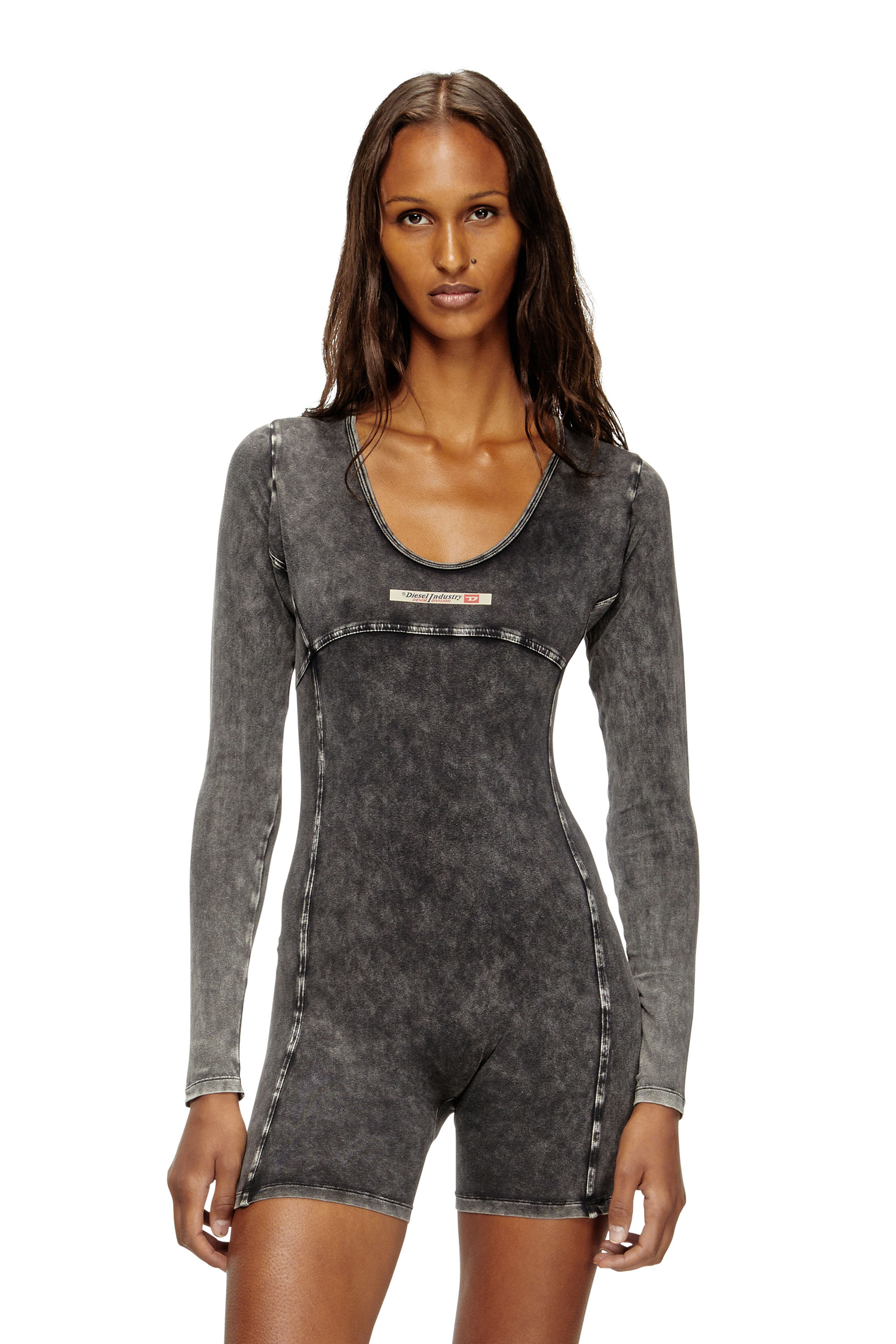 Diesel - KARIM-DNM, Damen Playsuit aus Jersey mit Denim-Effekt in Schwarz - 1