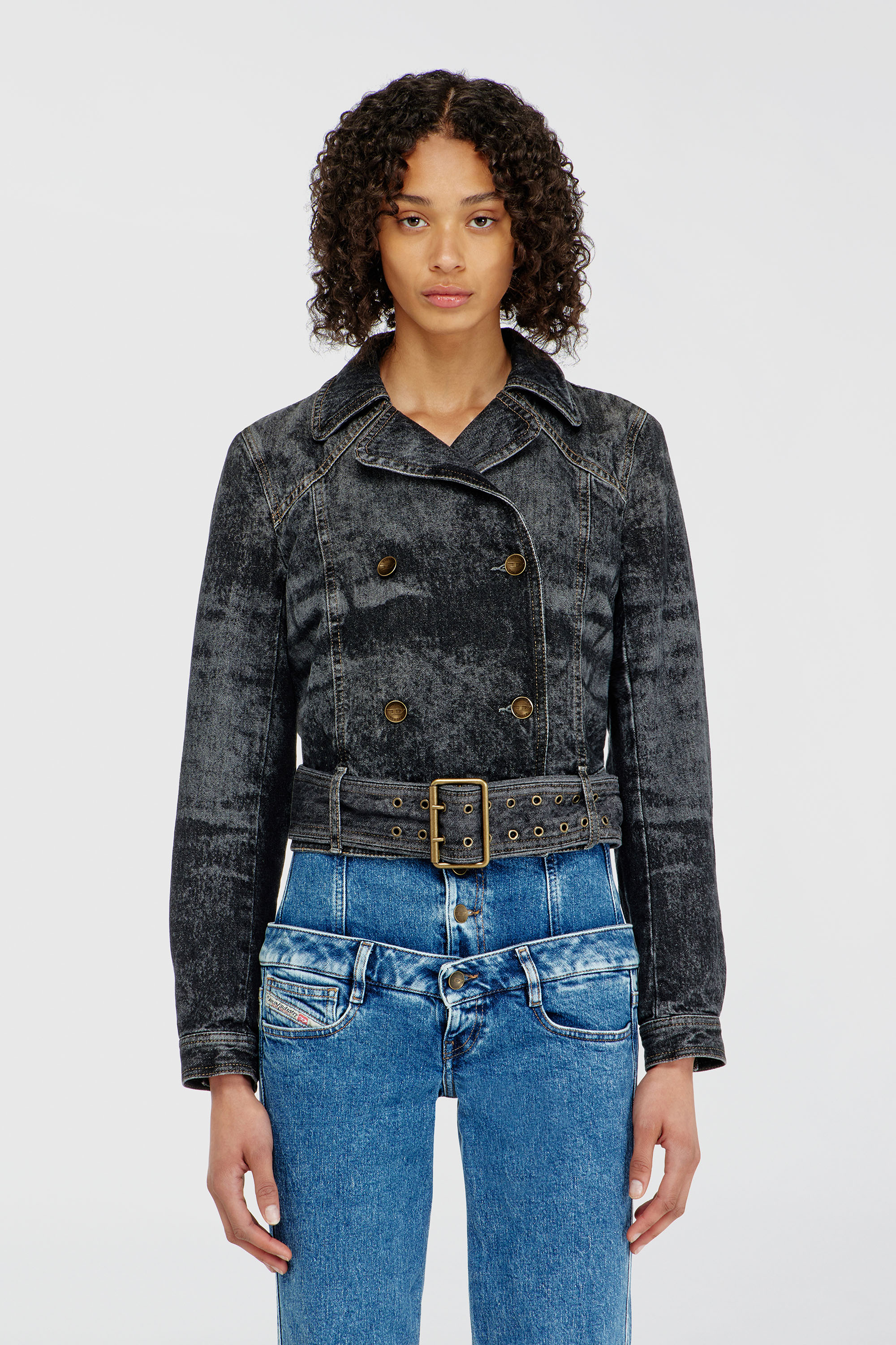Diesel - DE-LEGEND-S, Damen Cropped Denimjacke mit G&uuml;rtel in Schwarz - 3
