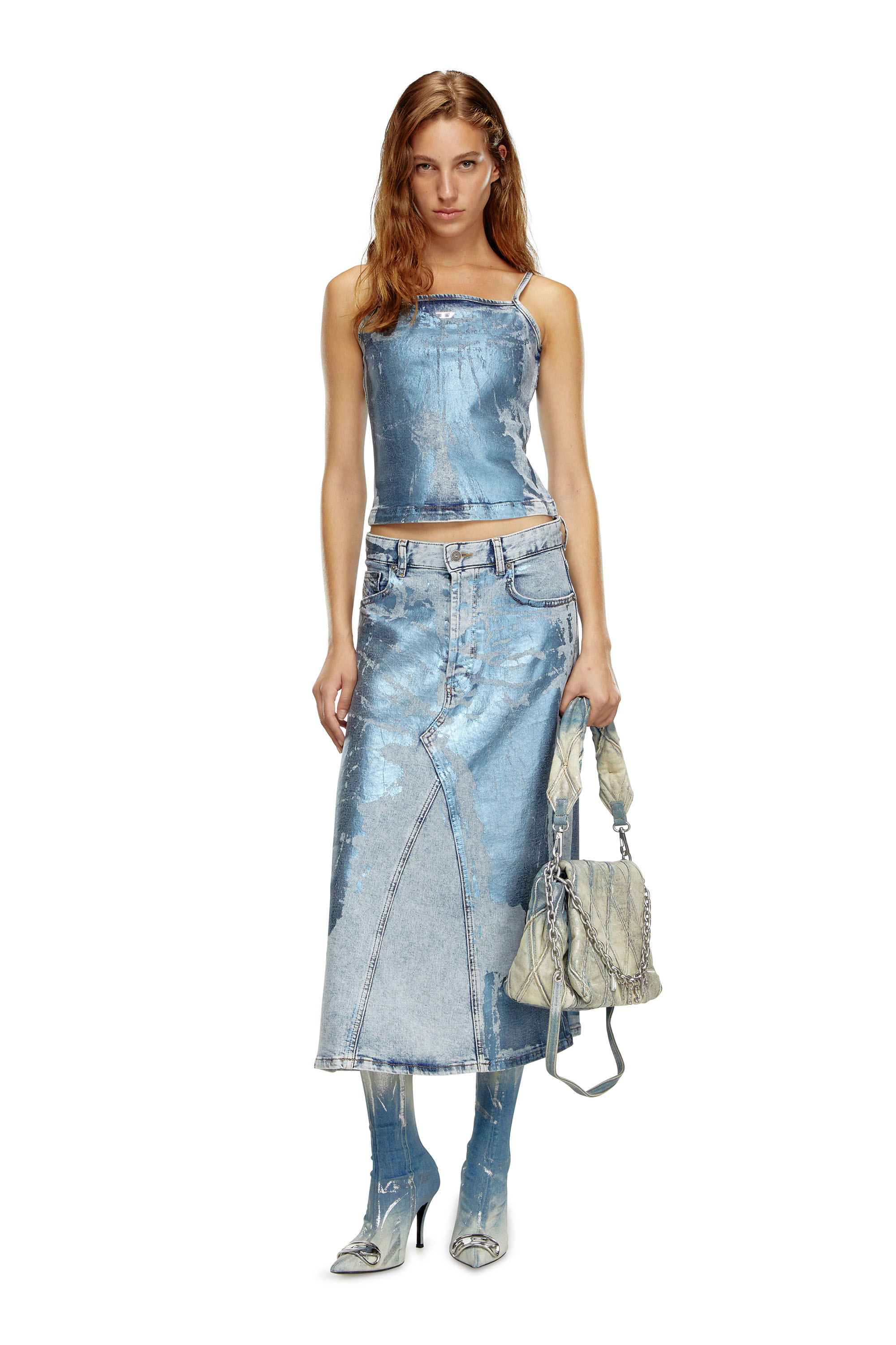 Diesel - DE-PAGO-MID-S, Damen Midi-Rock aus knallfarbenem Denim in Hellblau - 2