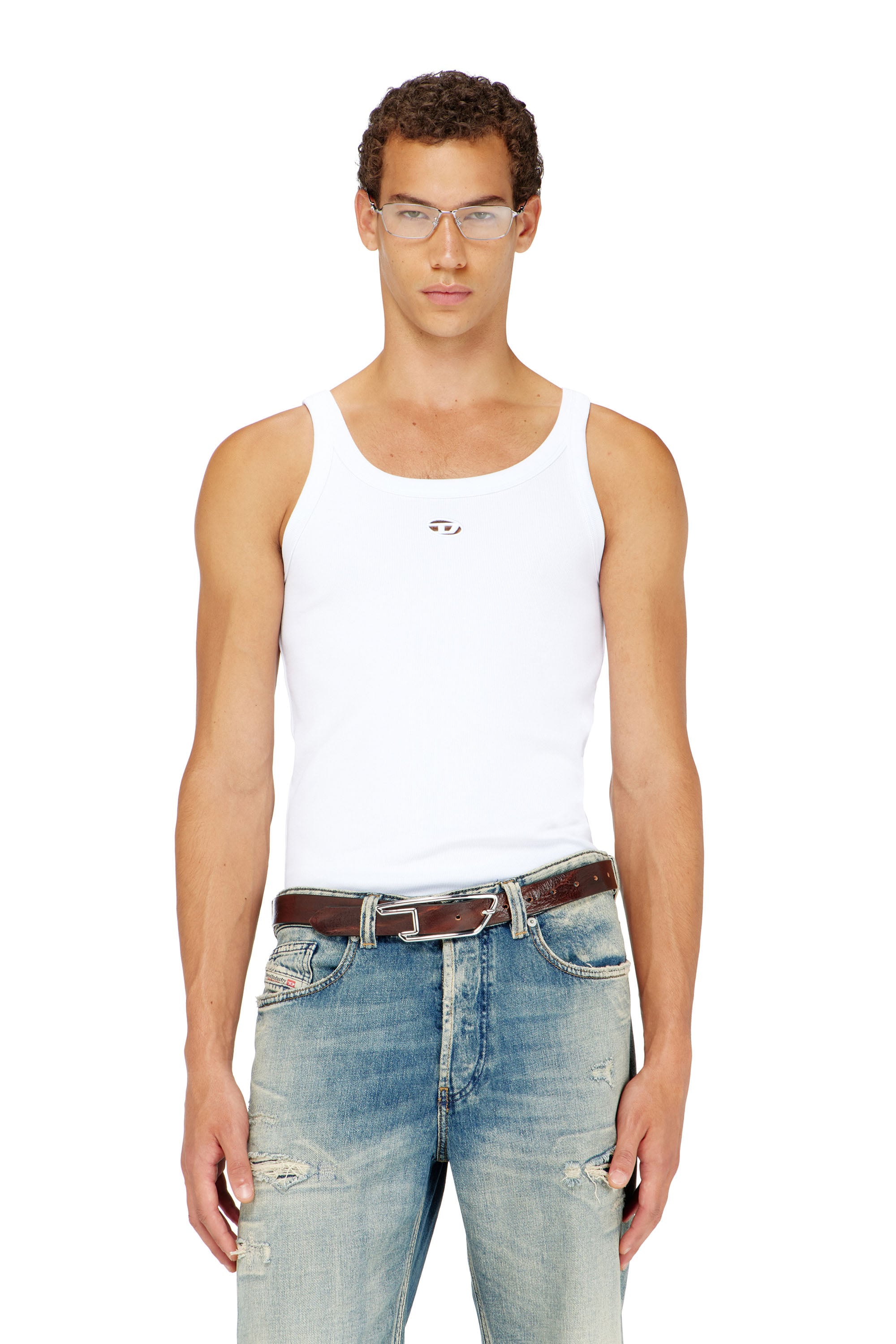 Diesel - T-WIFE-DCO, Herren Schmal geschnittenes Baumwoll-Tanktop mit Oval D-Logo in Wei&szlig; - 1