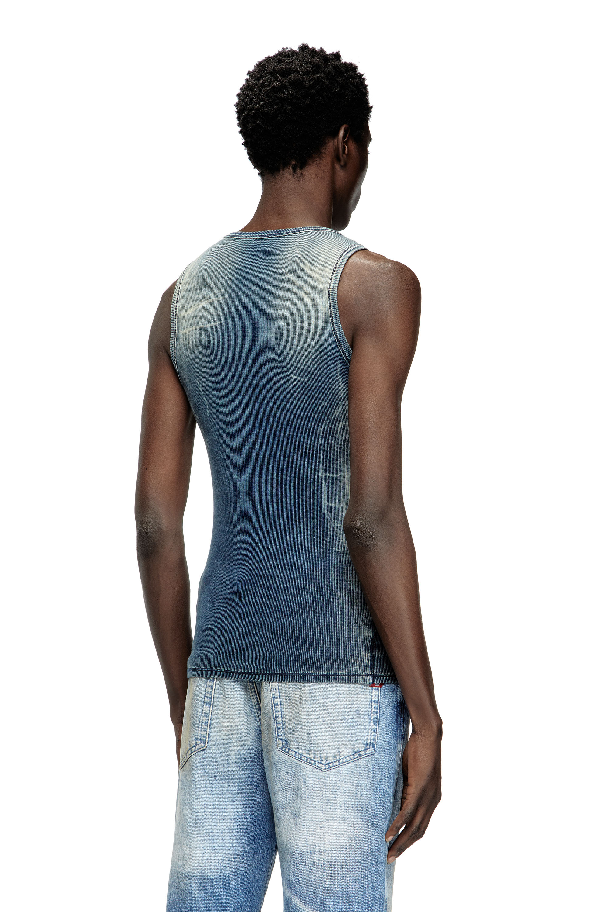 Diesel - T-GO, Unisex Geripptes Tanktop mit Denim-Trompe l'œil in Dunkelblau - 4