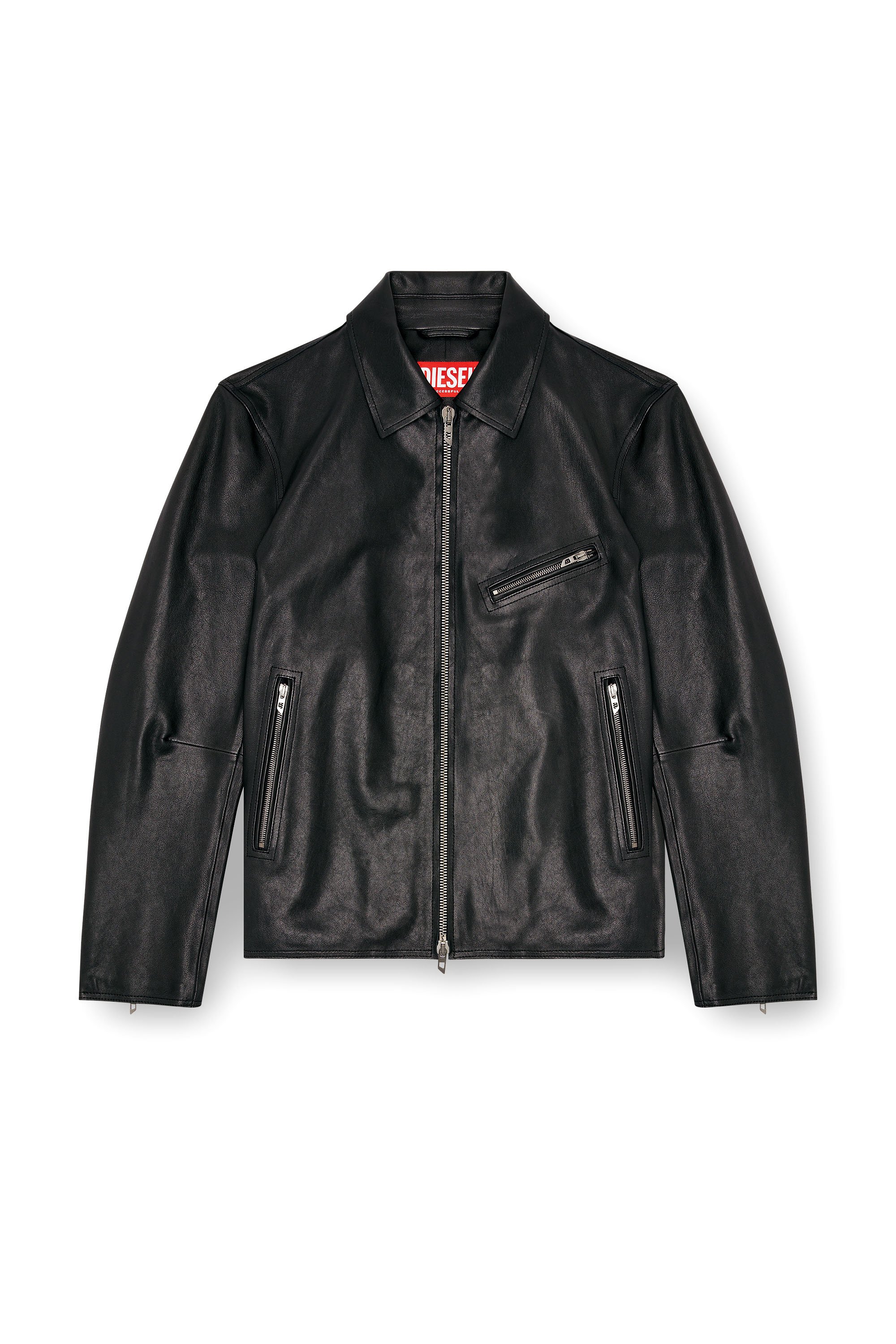 Diesel - L-KORN-A, Herren Jacke aus Leder mit Oval D-Prägung in Schwarz - 3