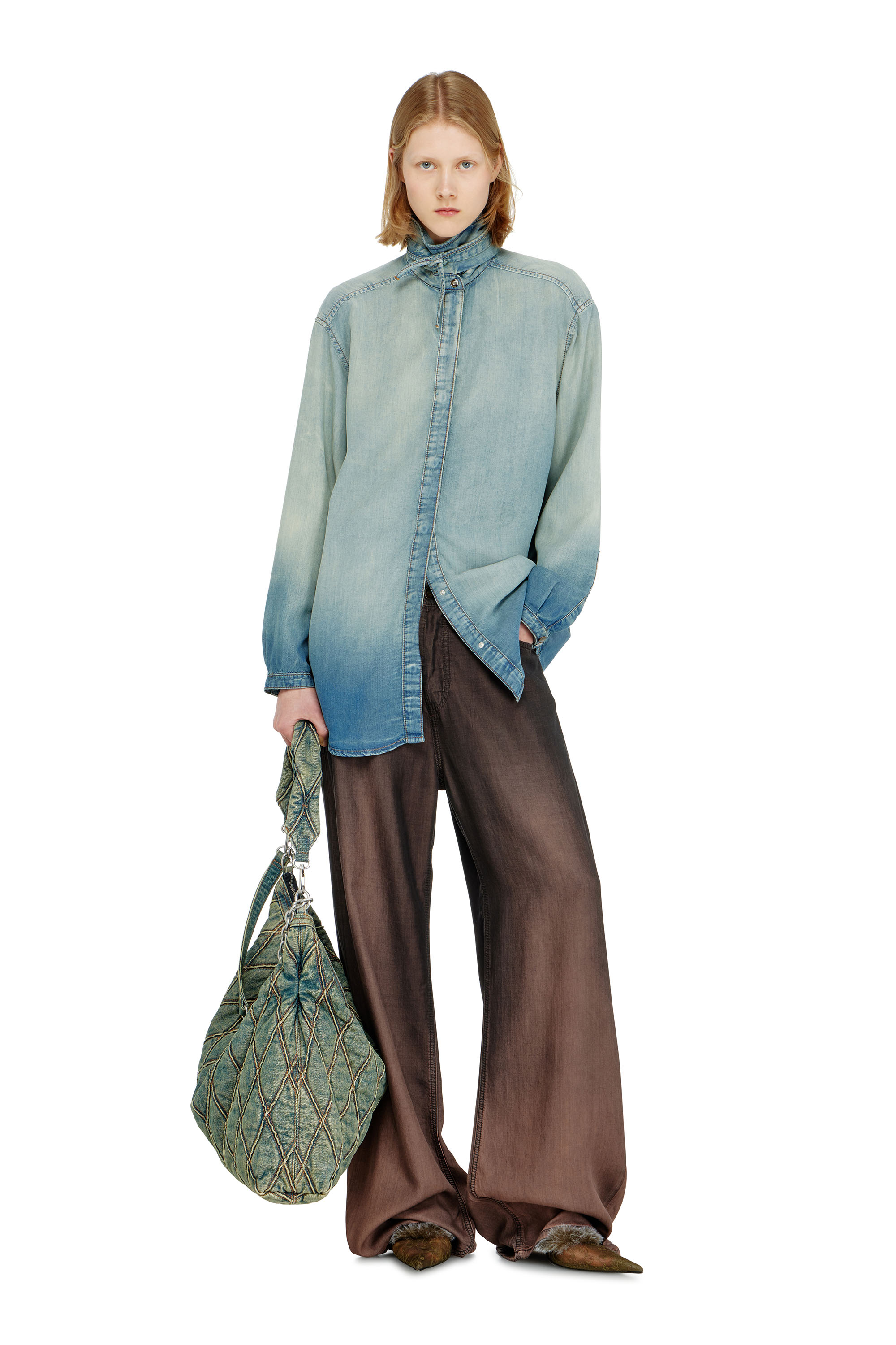 Diesel - DE-ARVEN-S1, Damen Hemd aus marmoriertem, flie&szlig;endem denim in null - 2