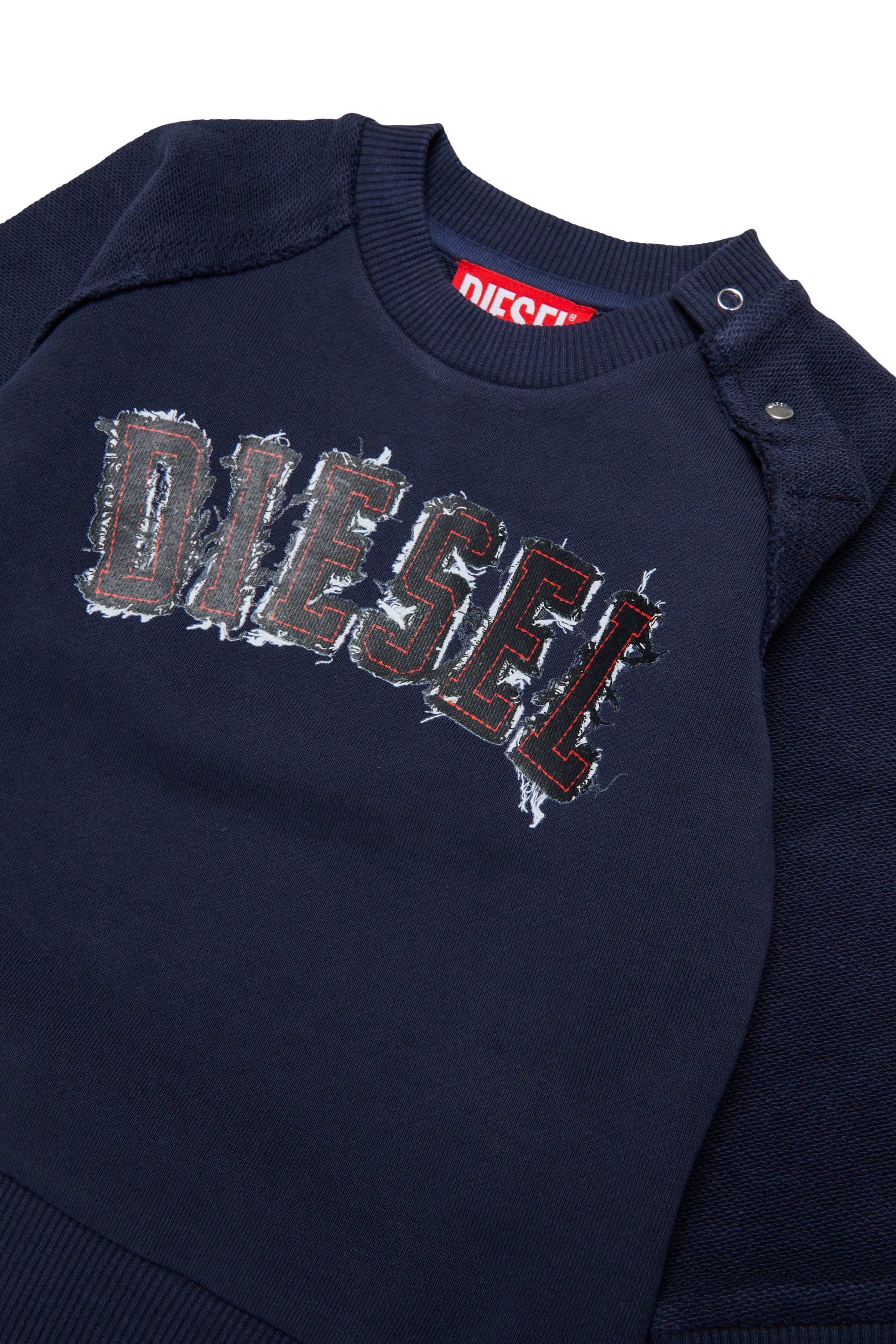 Diesel - SEANSB, Herren Baumwoll-Sweatshirt mit Logo im Frayed-Effekt in Dunkelblau - 3