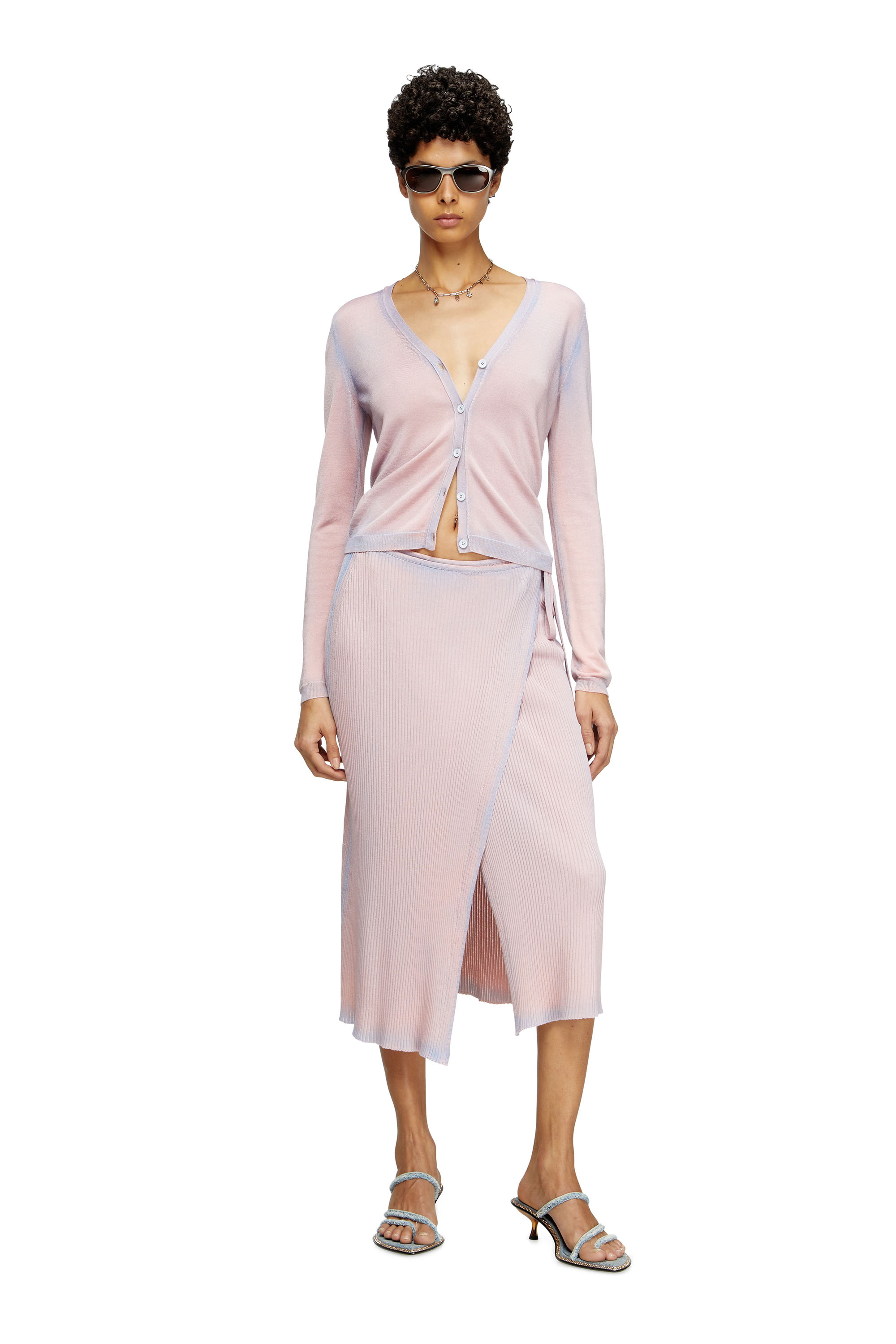 Diesel - M-VIGO, Damen Wickelrock aus zweifarbigem Rippstrick in Rosa - 2