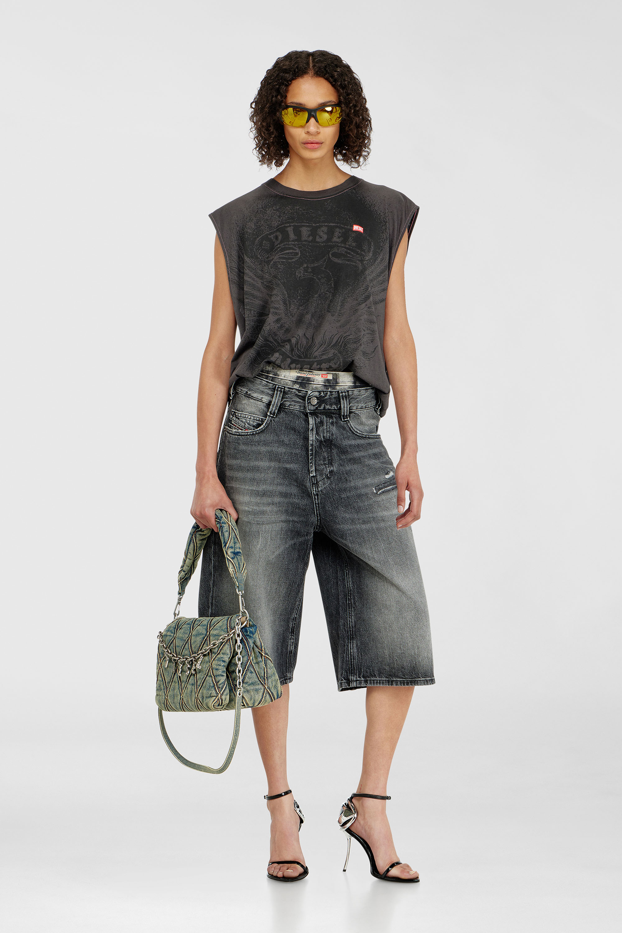 Diesel - D-ENIM-M-SHORT, Unisex Denim relaxed shorts mit Abrasionen in Dunkelgrau - 6