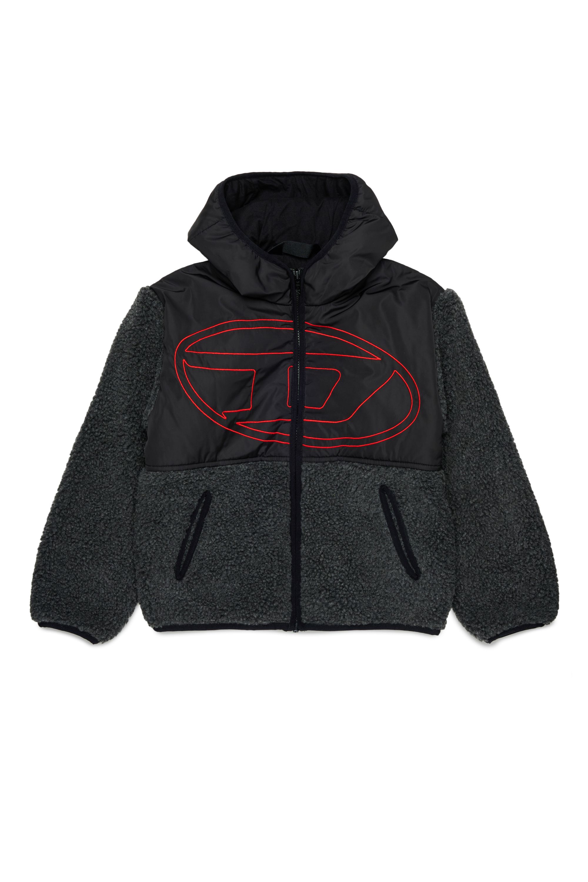 Diesel - JSHEAR, Herren Kapuzensweatjacke aus nylon und teddy-fleece in Schwarz - 1