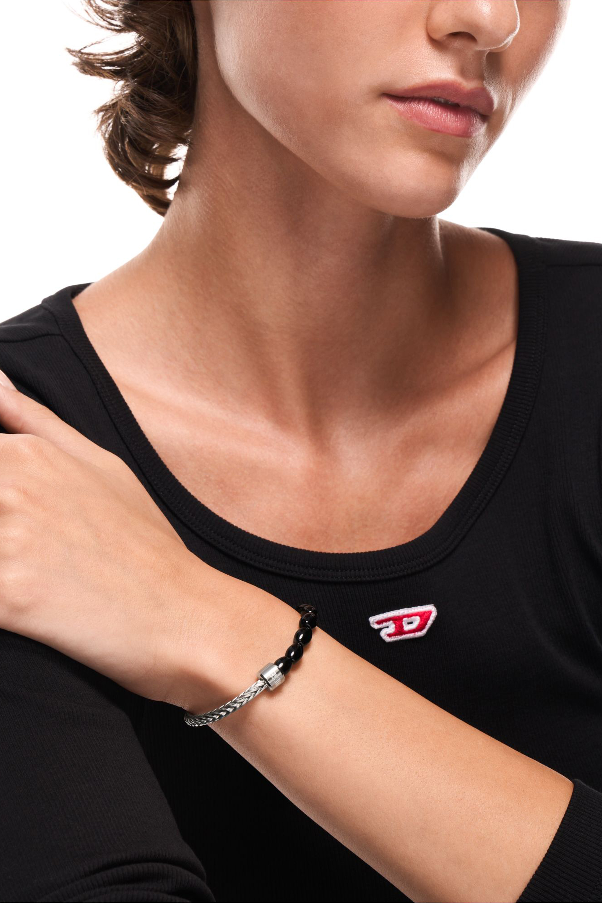 Diesel - DX1714040, Unisex Armband mit schwarzen Achatperlen in Silber/Schwarz - 4