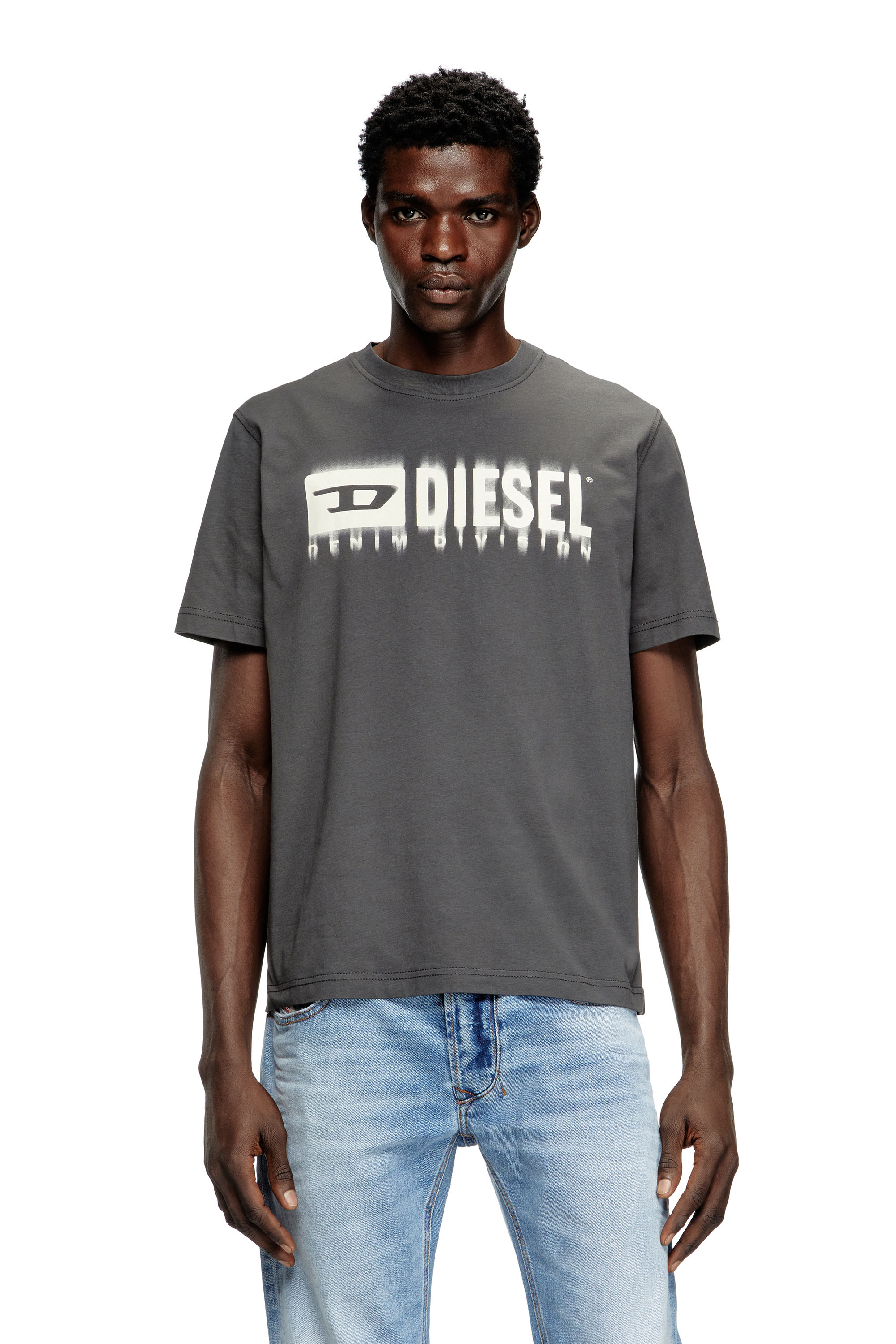 Diesel - T-ADJUST-Q7, Man's T-shirt with blurry Diesel logo in Dark grey - 3