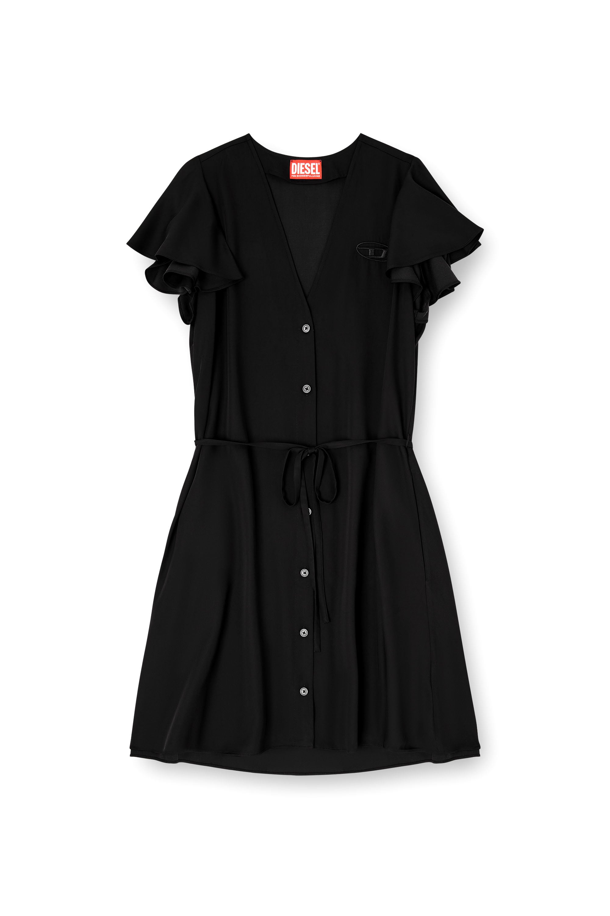 Diesel - D-AIKIRI, Damen Cuprokleid mit V-Ausschnitt und Kn&ouml;pfen vorne in Schwarz - 1