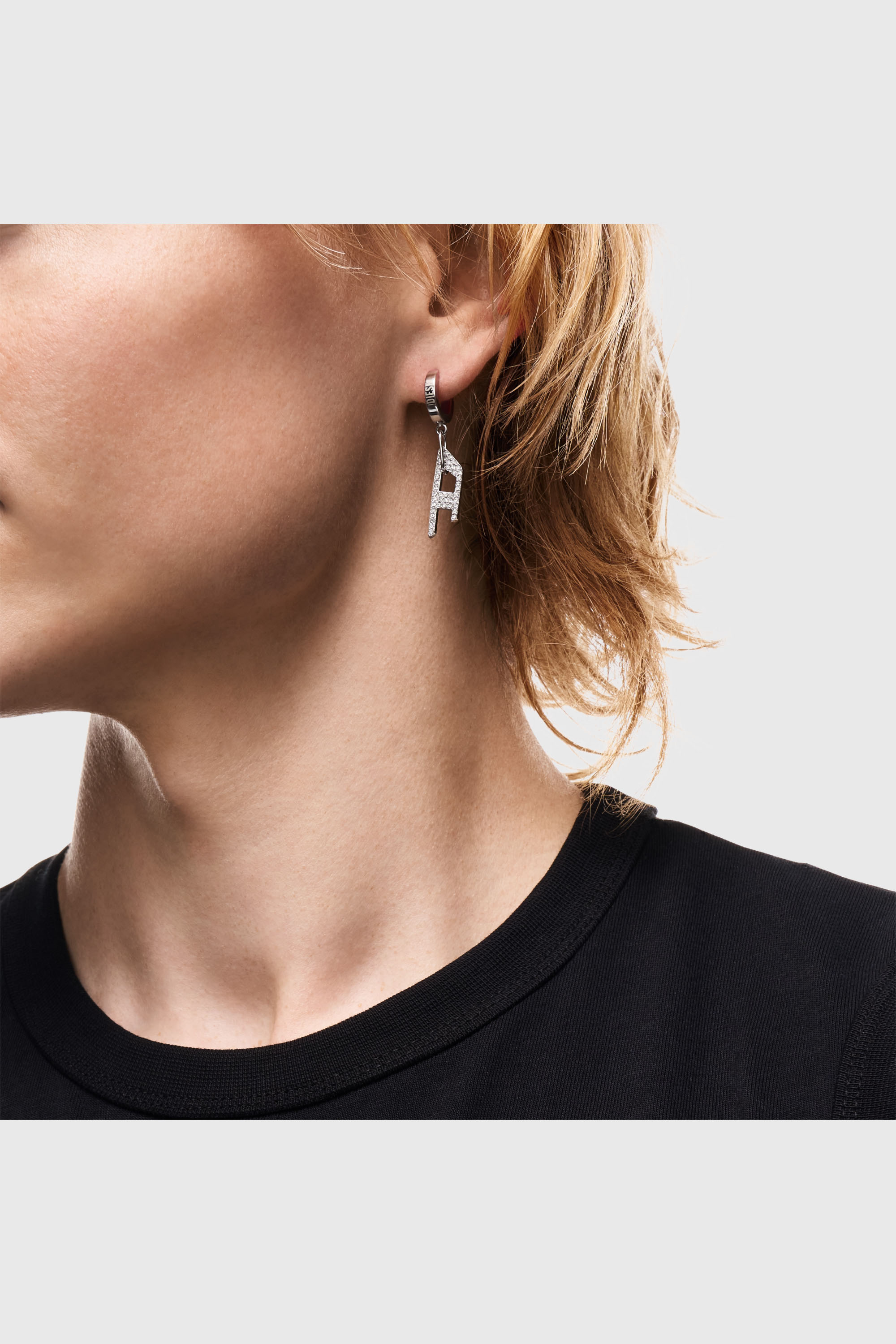 Diesel - DX1706040 JEWELLERY, Unisex Ohrh&auml;nger aus Edelstahl mit Glitzereffekt und D-Anh&auml;nger in Silber - 4