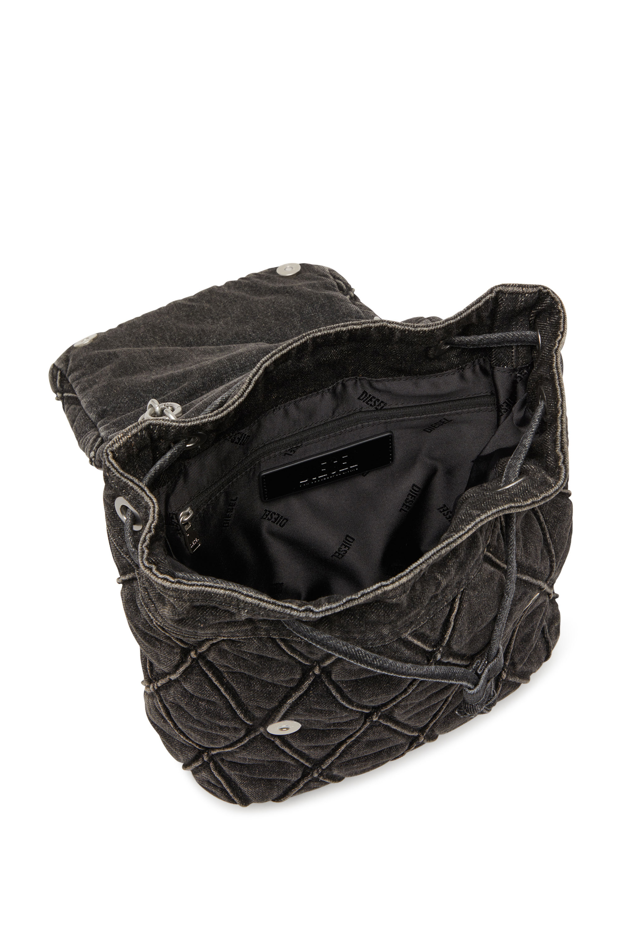 Diesel - CHARM-D BACKPACK S, Damen Charm-D S-Rucksack aus gestepptem Argyle-Denim in Schwarz - 4