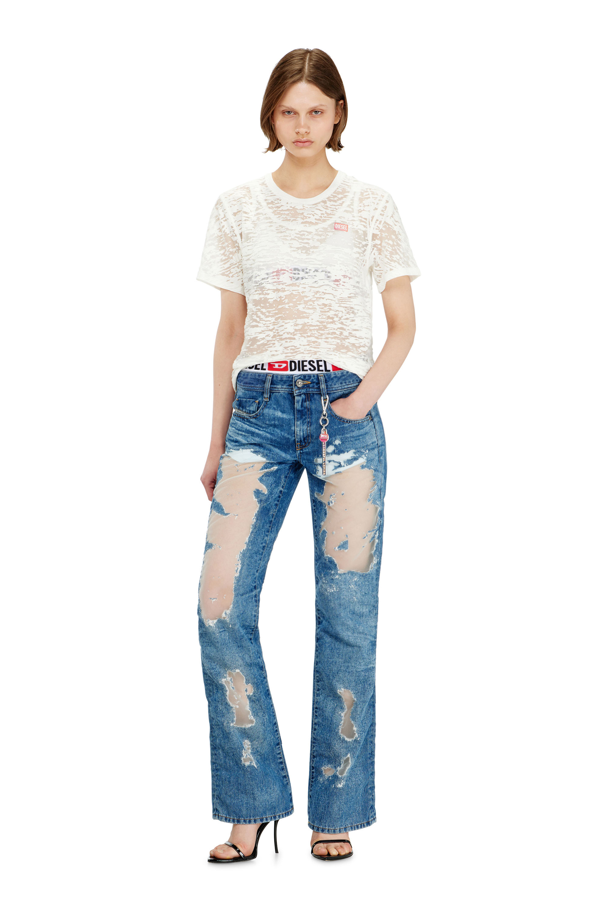 Diesel - PR-T-NOTS-MATI-R, Unisex T-shirt aus all-over devor&eacute;-Jersey in Wei&szlig; - 4