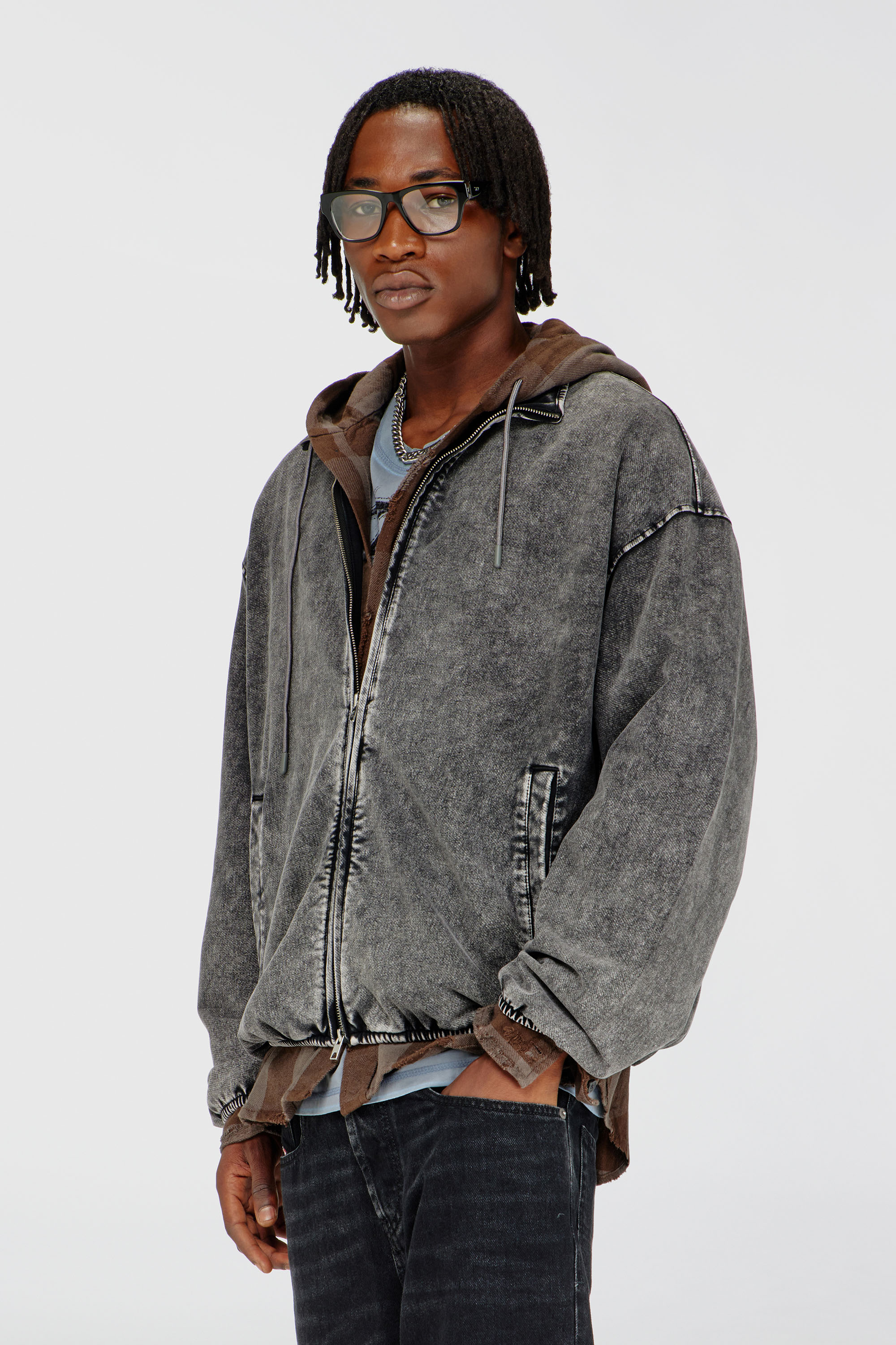 Diesel - S-CORSY, Herren Sweatjacke mit Denim-Effekt in Grau - 3
