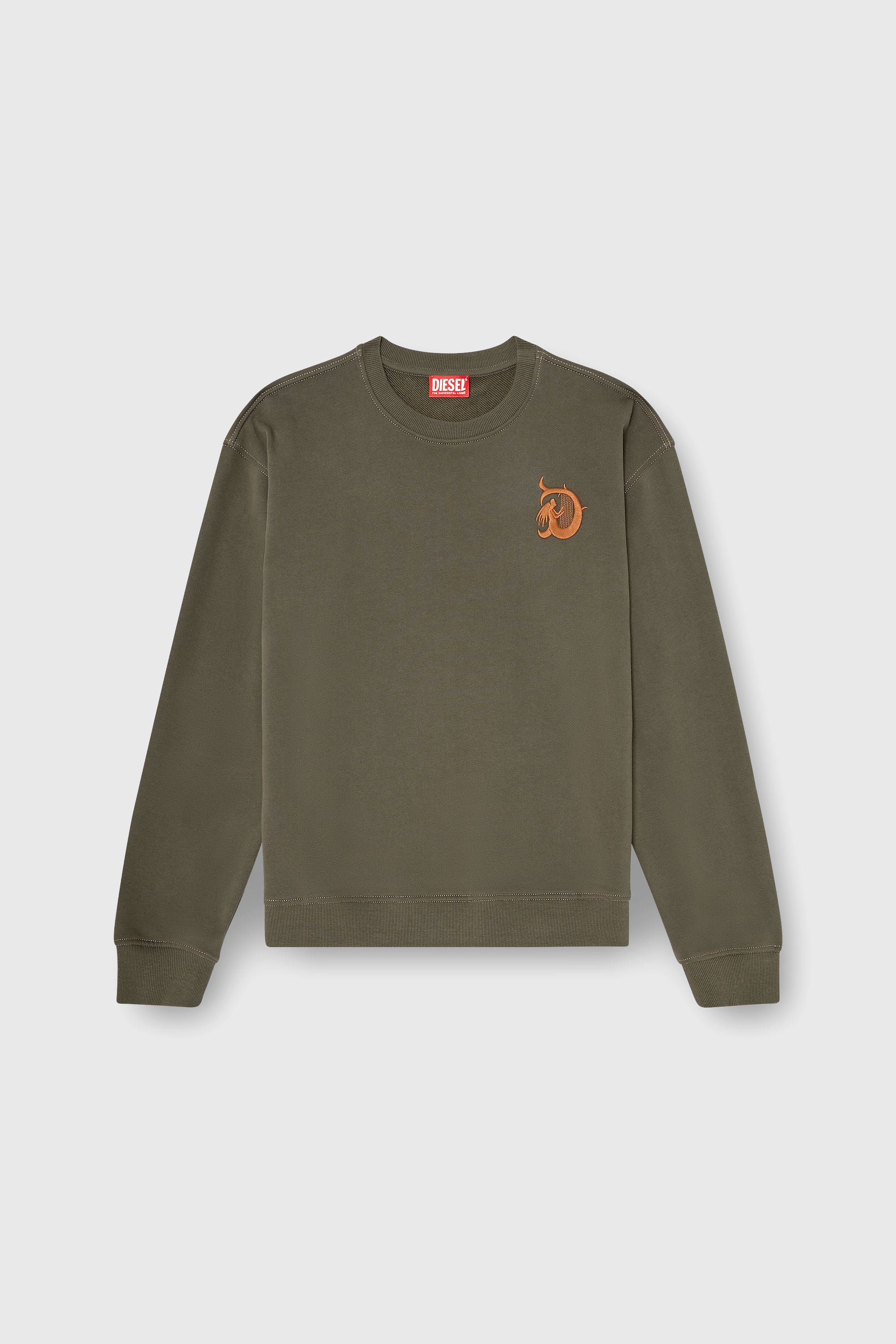 Diesel - S-NORM-AA4, Herren Sweatshirt mit Stickerei und Flockprint in Armeegr&uuml;n - 2