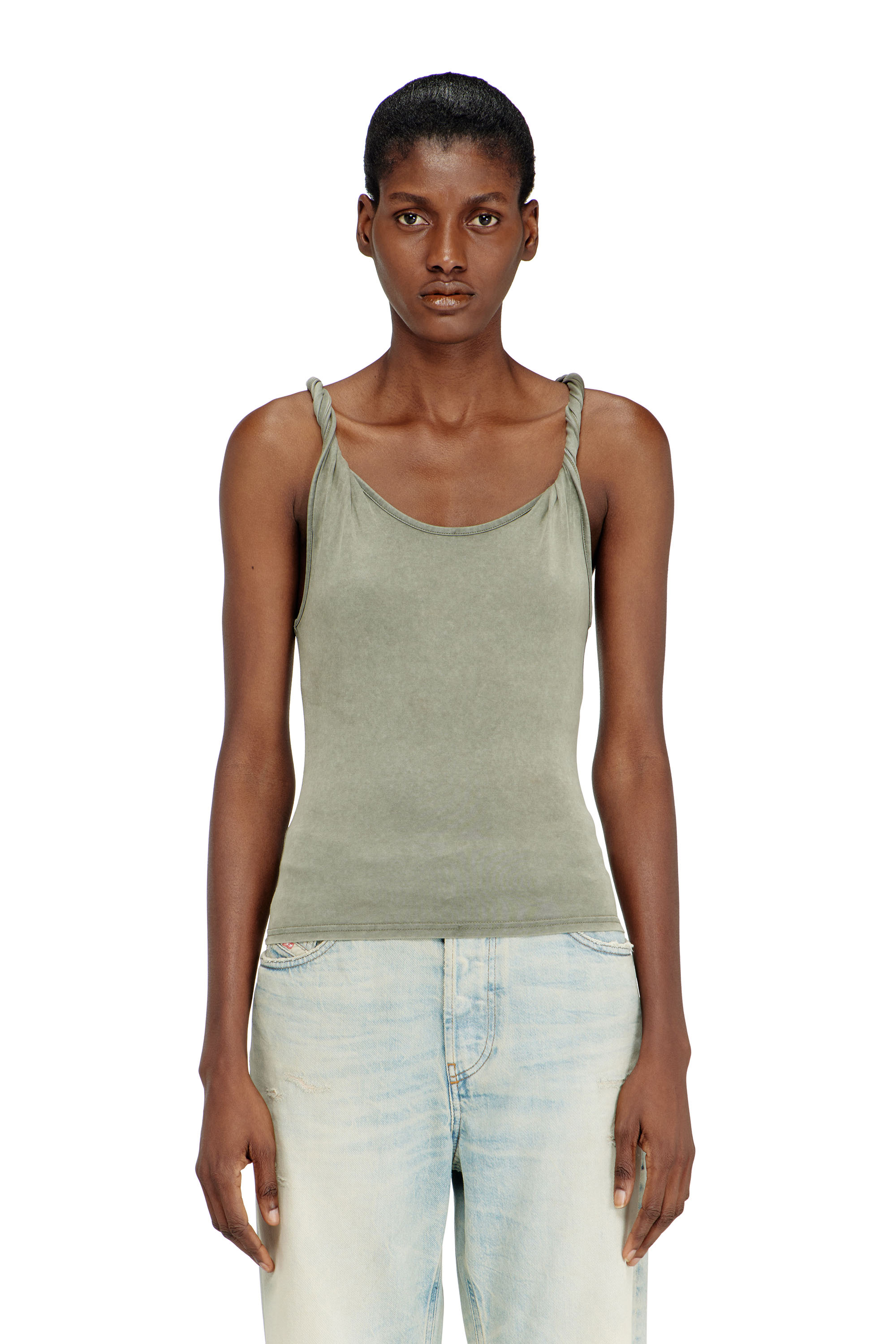 Diesel - T-TWY-S1, Woman's Tank top with twisted straps in Green - 3