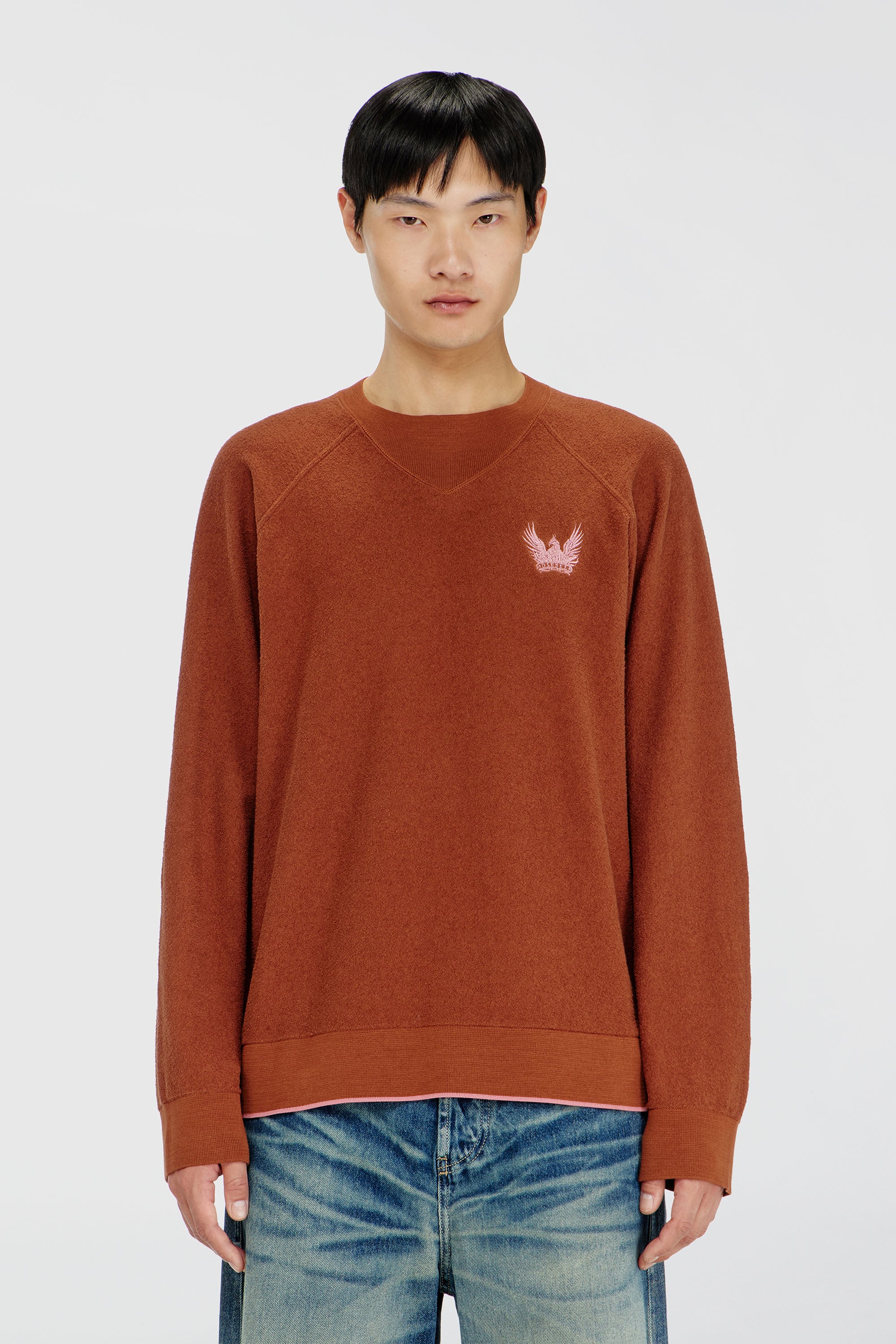 Diesel - K-RALFS, Herren Boucl&eacute;-Pullover mit Phoenix-Stickerei in Braun - 1