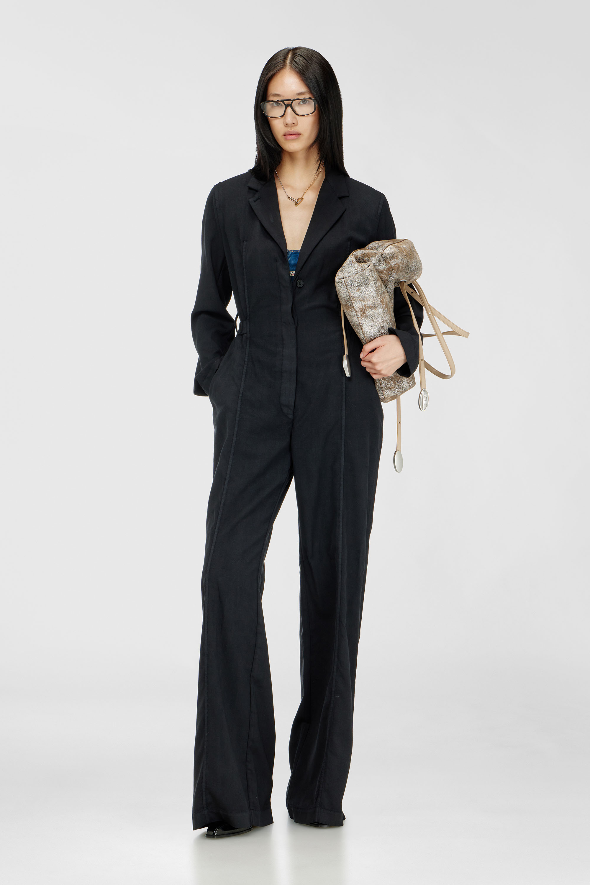 Diesel - J-AEL, Damen Blazer-Jumpsuit mit G&uuml;rtel aus stretch-wolle in Schwarz - 2