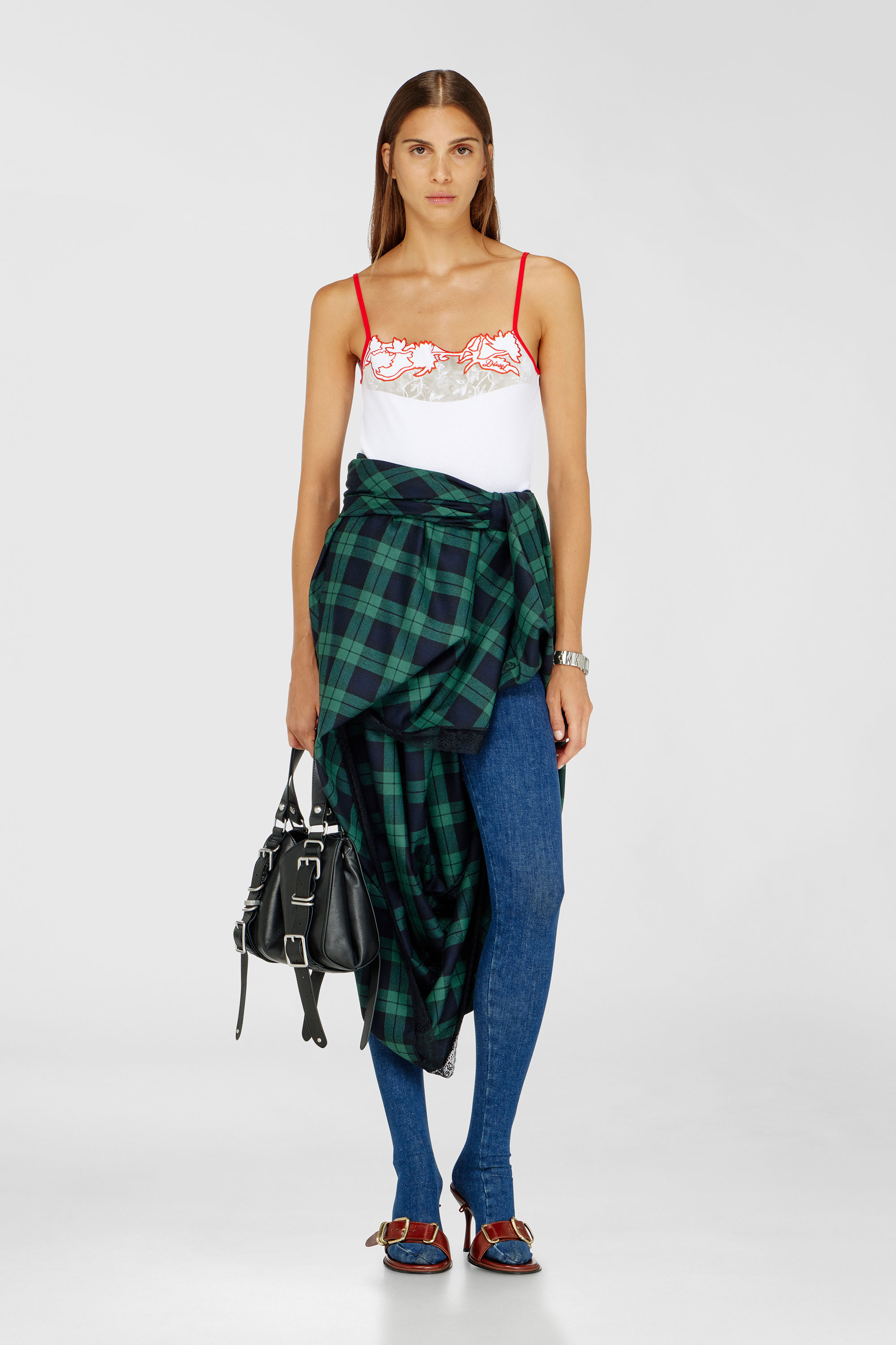 Diesel - T-EDNA, Damen Geripptes Camisole mit floraler Konturstickerei in null - 1