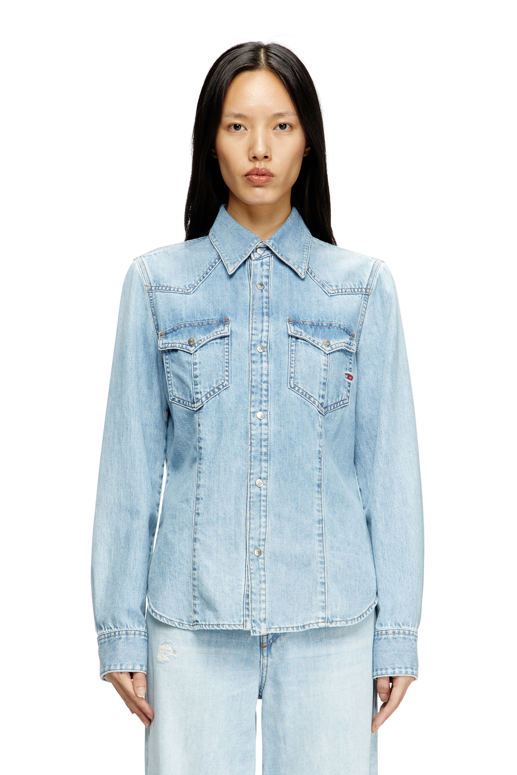Diesel - DE-WAVES, Damen Western-Shirt aus Denim in Hellblau - 3