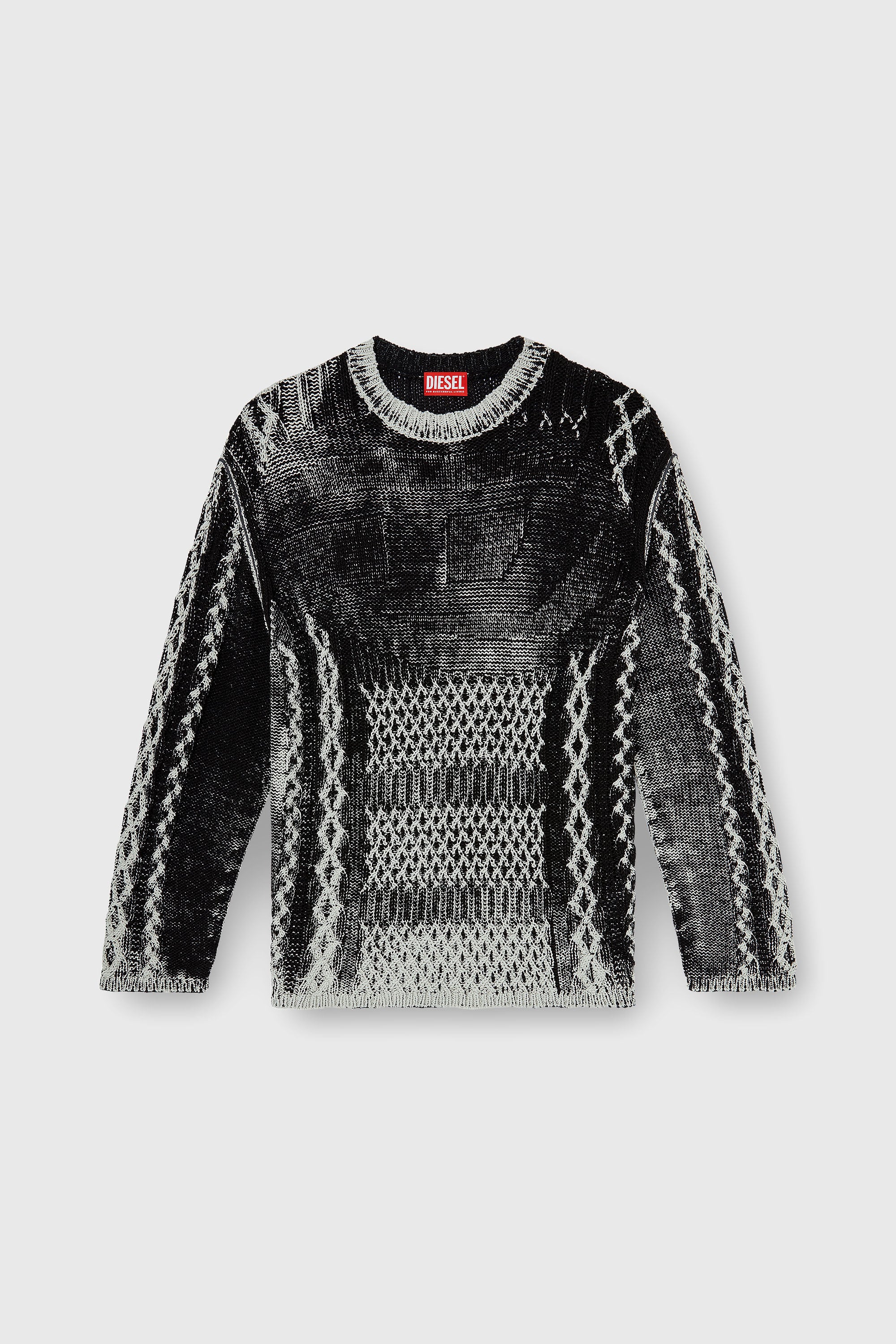 Diesel - K-MIONE, Herren Treated cable-knit Pullover in Grau/Schwarz - 2