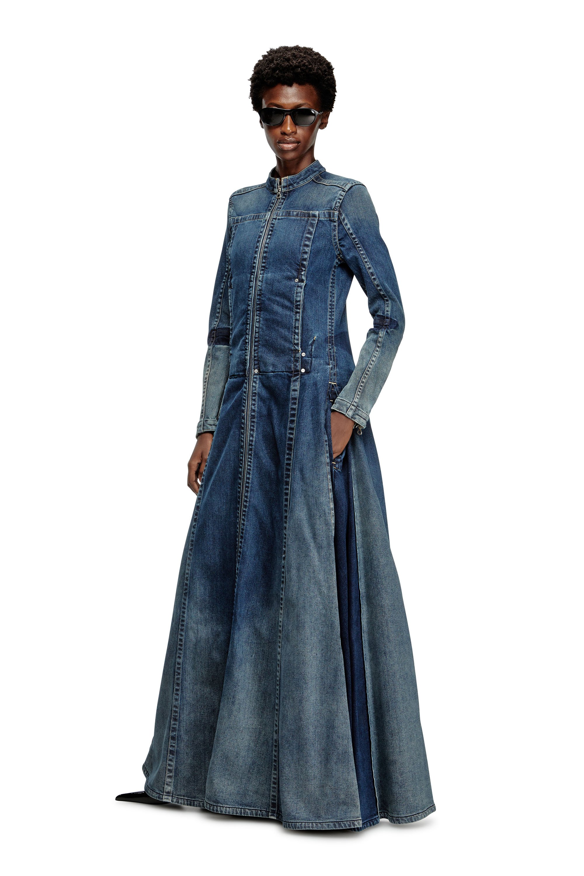 Diesel - DE-RO1-RE-FSG, Damen Maxikleid aus Rehab-Denim in Mittelblau - 2