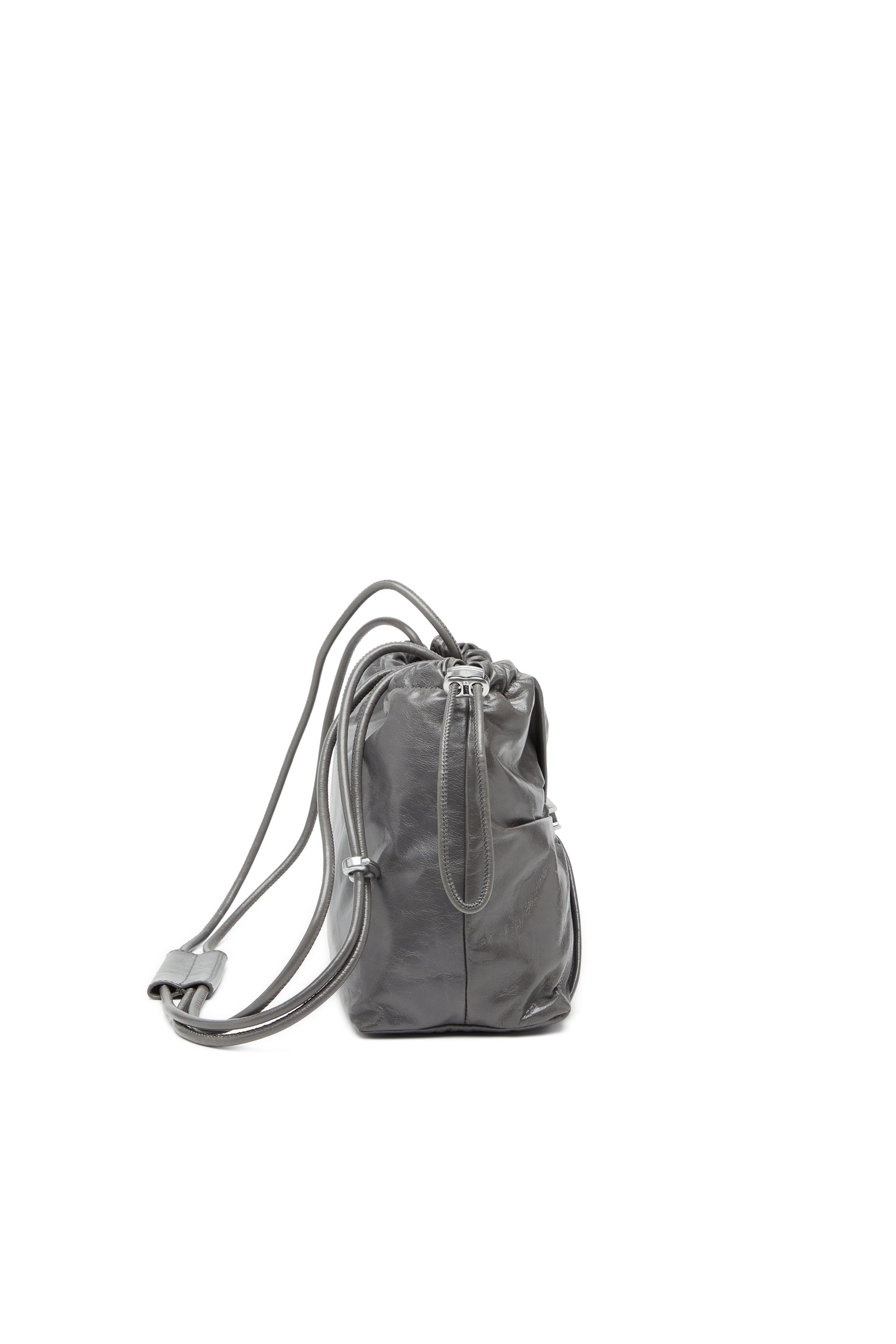 Diesel - SCRUNCH-D BUCKET, Damen Beuteltasche aus glänzendem zerknittertem Leder in Grau - 3