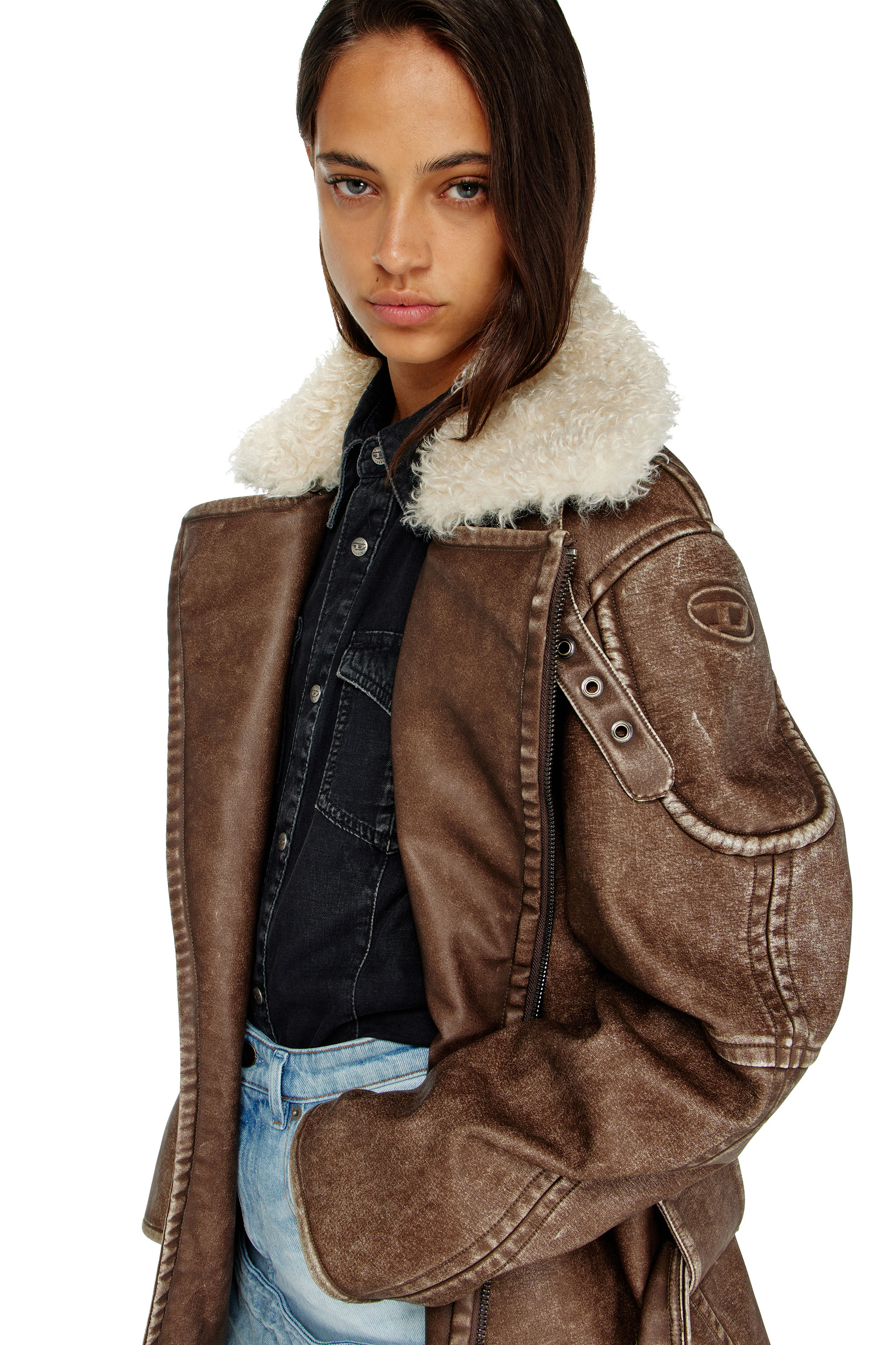Diesel - G-EYSER, Damen Doppelreihiger Aviator-Biker-Mantel in Braun - 6