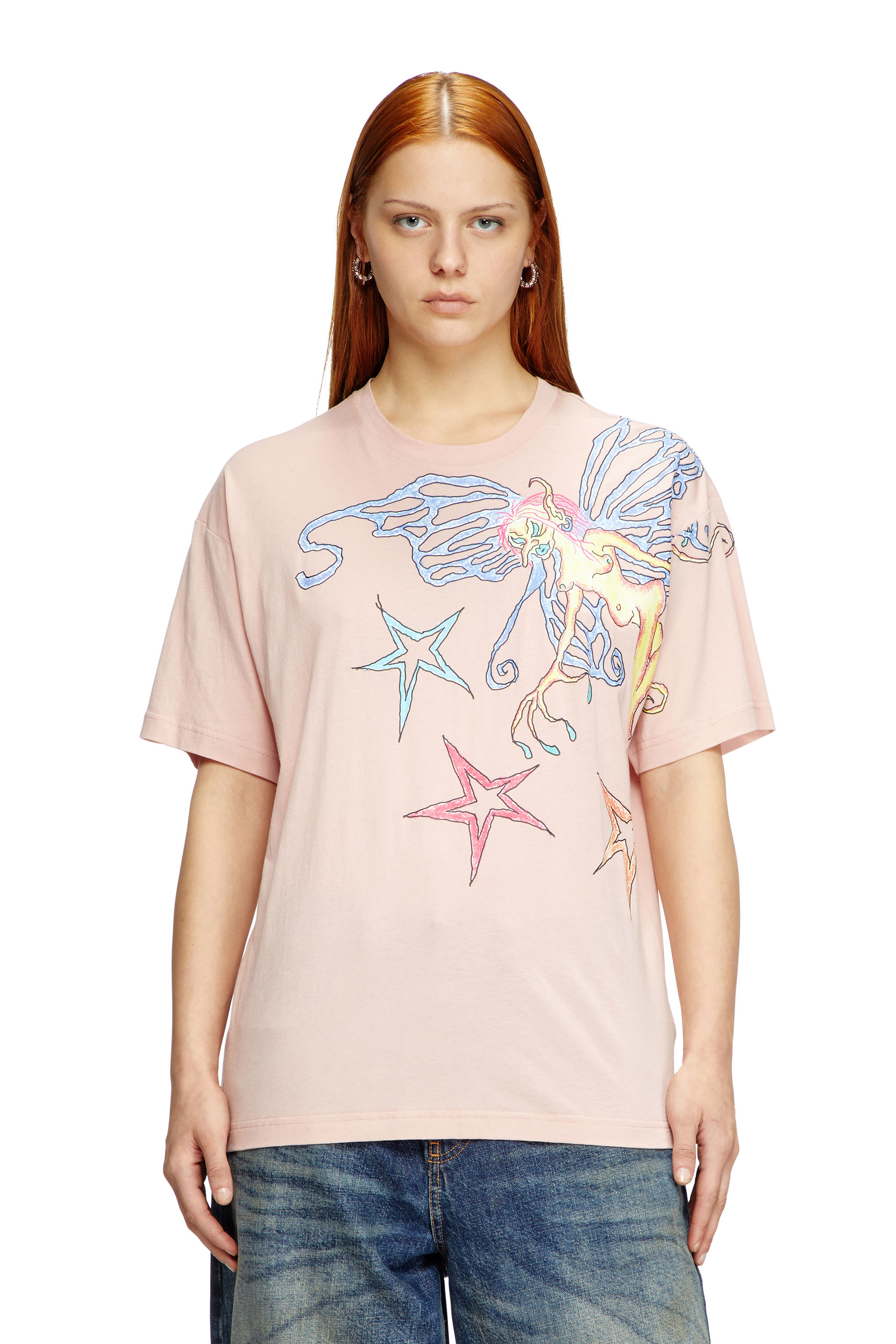 Diesel - T-BUXT-Q1, Damen T-Shirt mit Grafik-Print in Rosa - 1