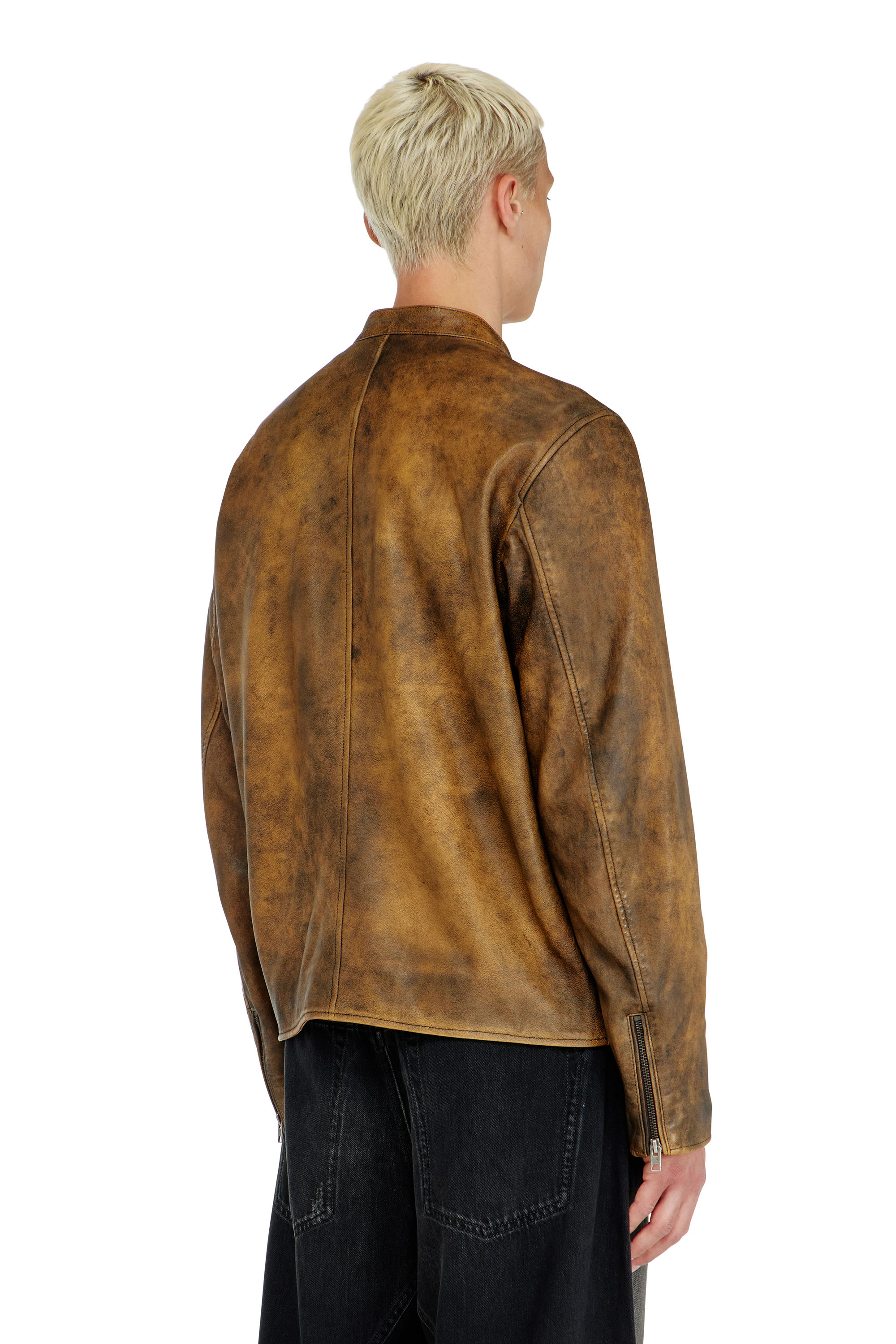 Diesel - L-ZAD-KNCZ, Herren Biker jacket aus behandeltem Leder in null - 4