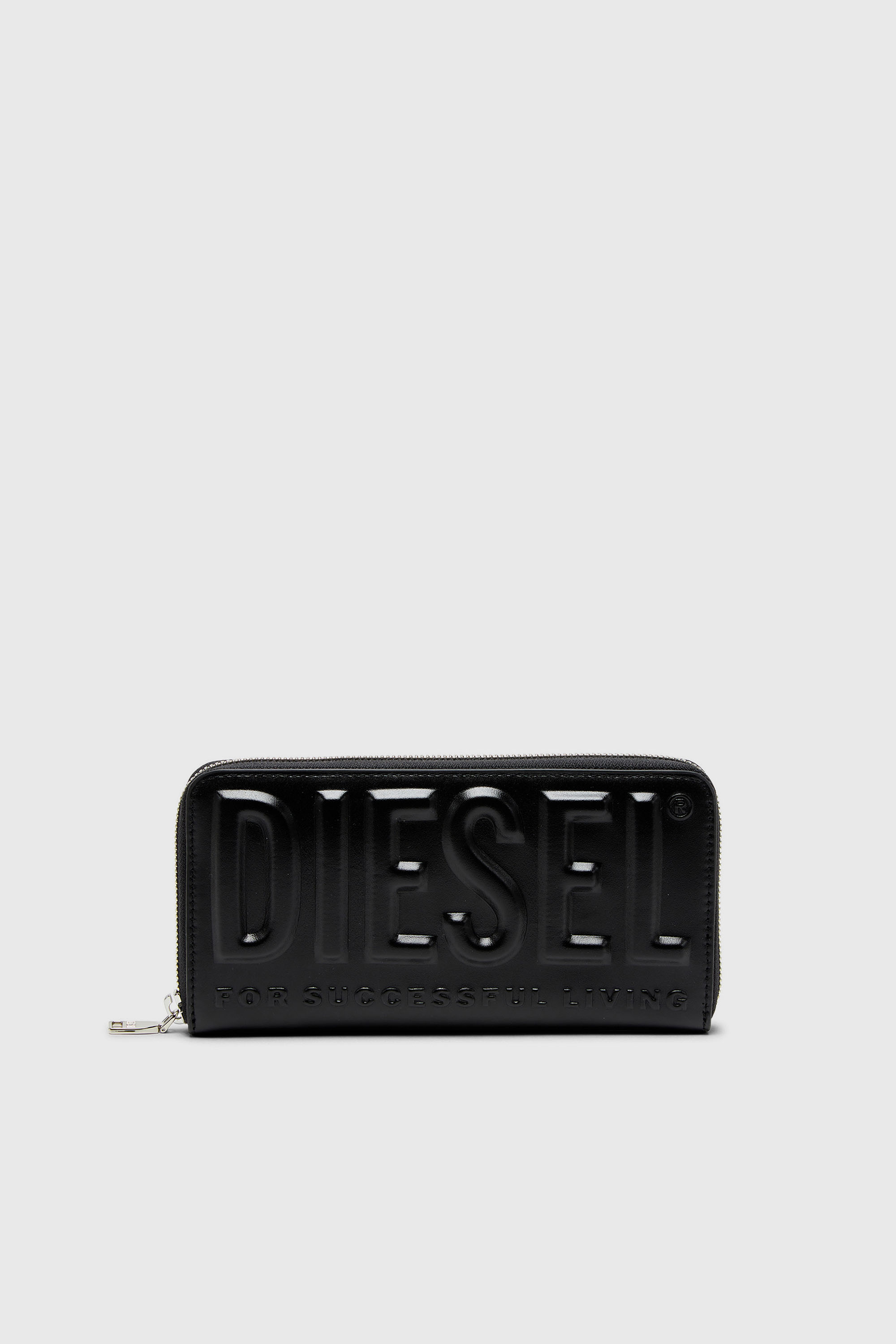 Diesel - DSL 3D -CONTINENTAL ZIP L, Herren Langes Portemonnaie mit Rei&szlig;verschluss aus Leder mit Logo-Pr&auml;gung in Schwarz - 1