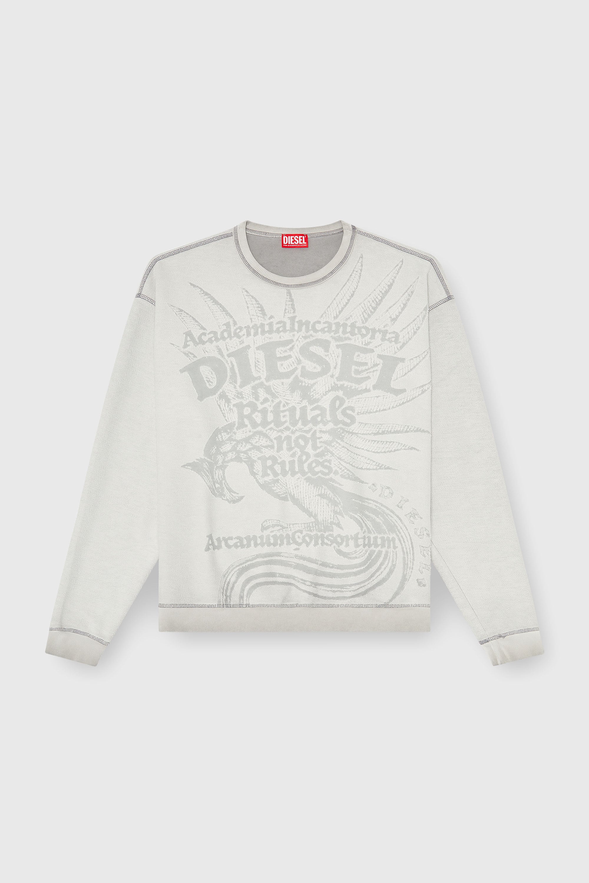 Diesel - S-ARON-RAW, Herren Sweatshirt mit d&eacute;vor&eacute;-Print in Hellgrau - 2