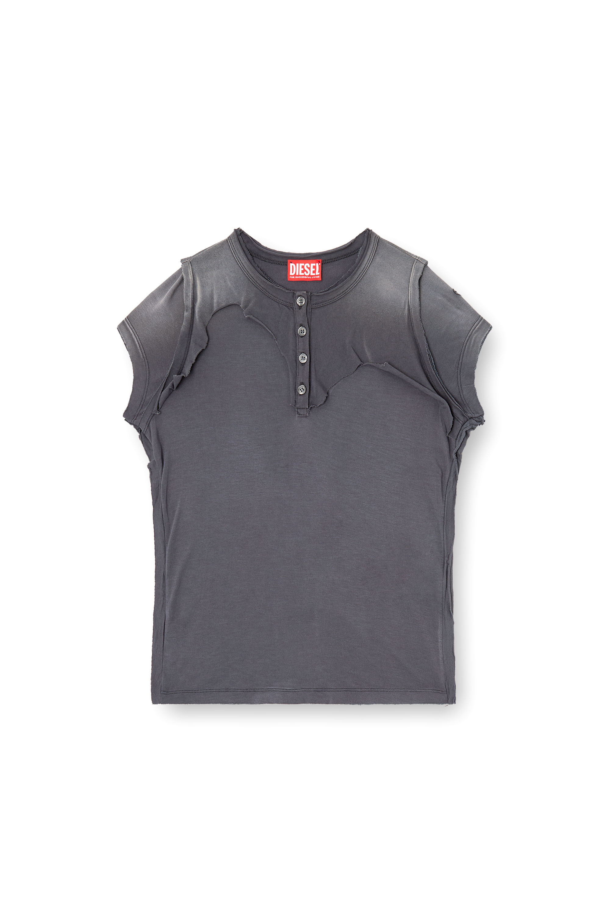 Diesel - T-UNRAWY, Damen Henley-T-Shirt mit Peel-Off-Effekt in Grau - 3