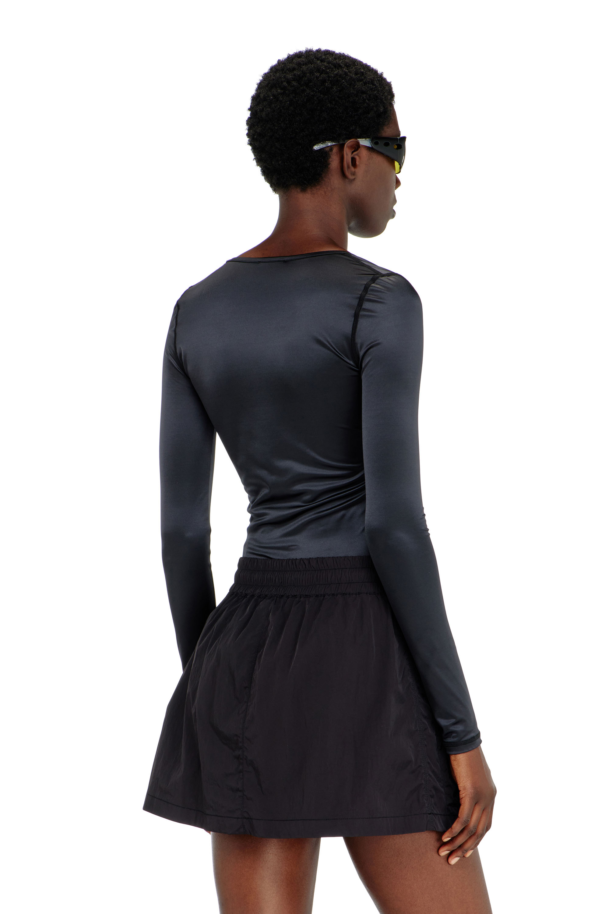 Diesel - T-ELPHIN-LS, Damen Nylon slim top mit Rundhalsausschnitt und Logo Oval D Stickerei in Schwarz - 4