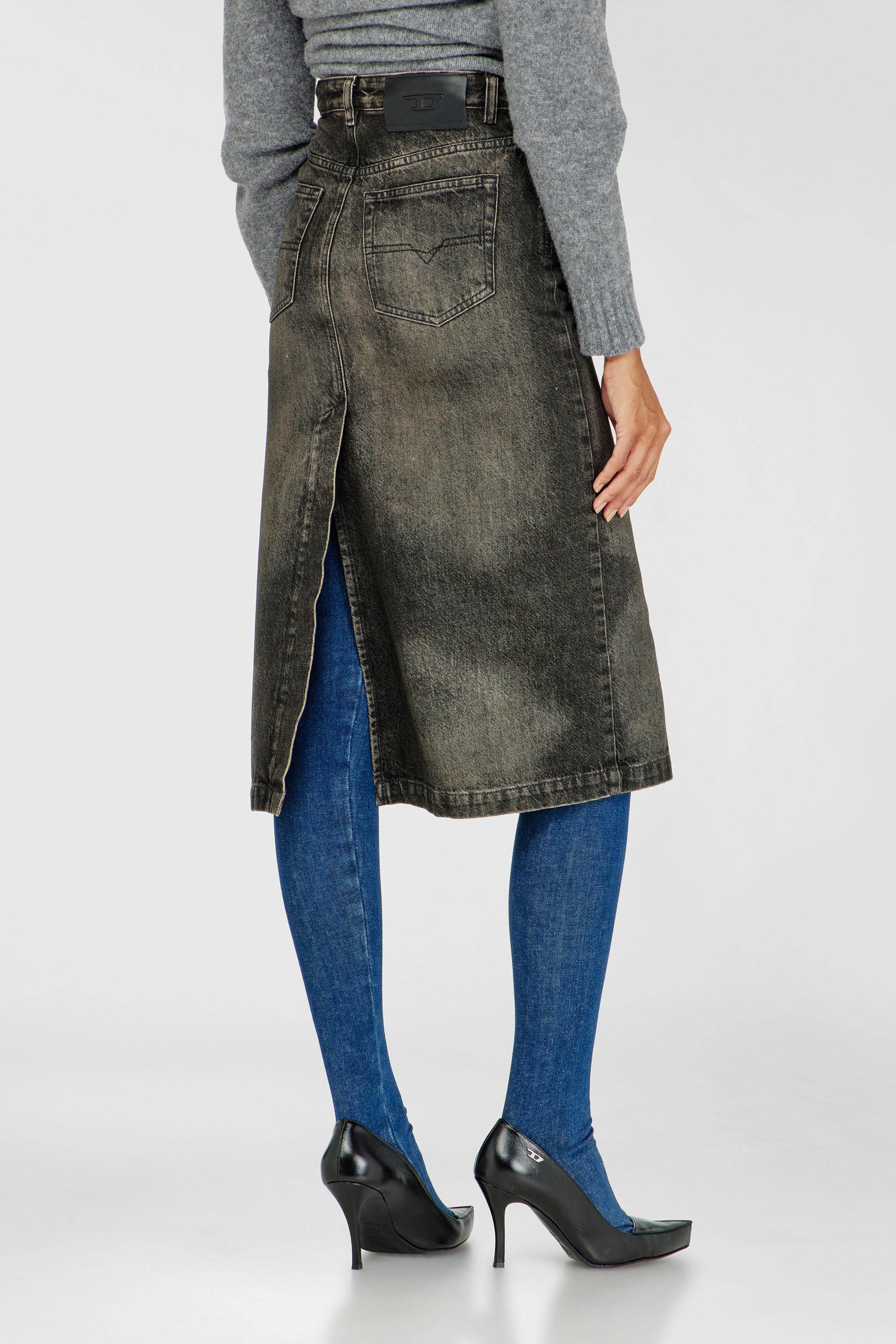 Diesel - DE-PENDY-FSJ, Damen Bleistiftrock aus Denim mit Dirty-Effekt in Dunkelgrau - 4
