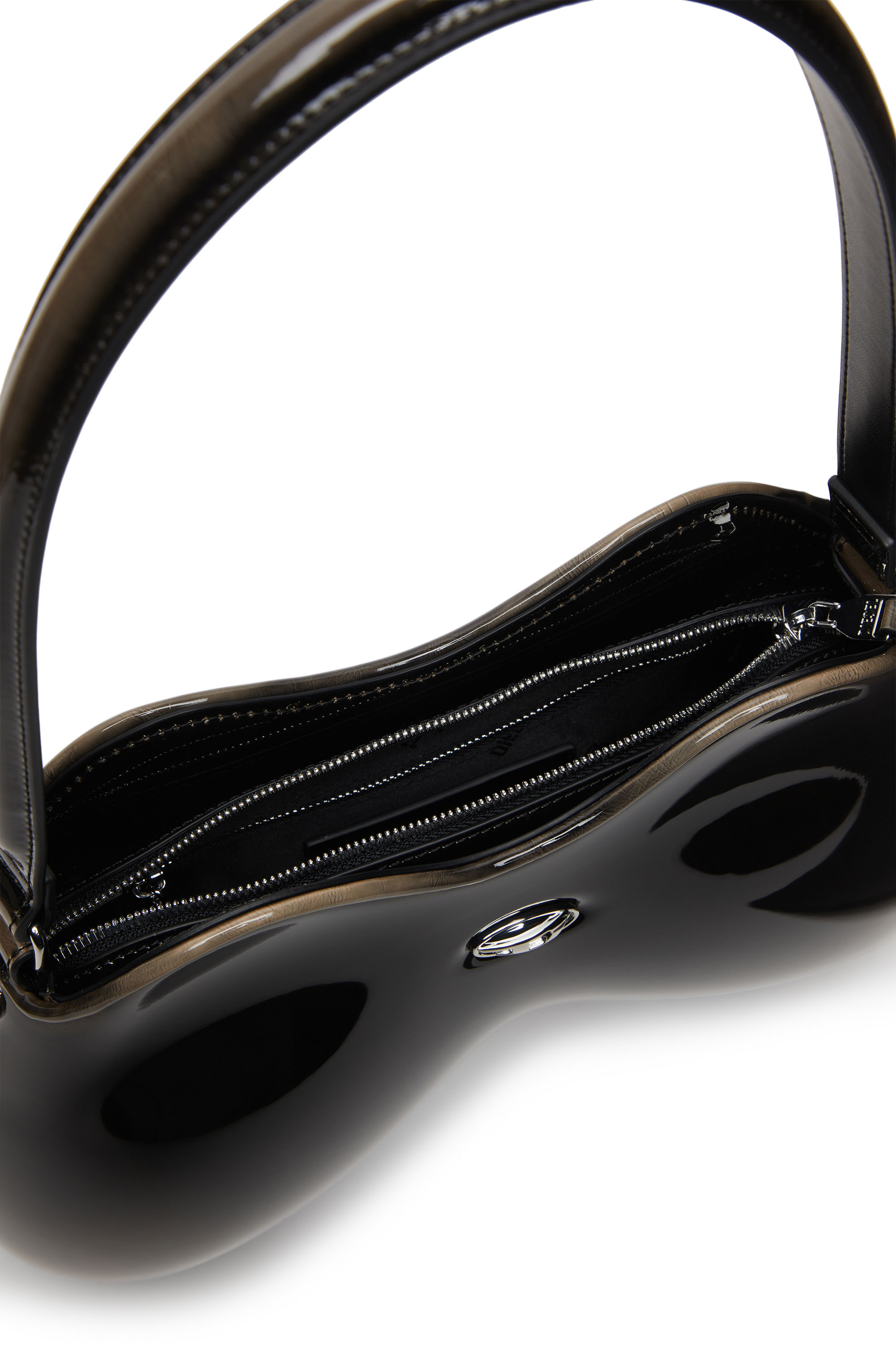 Diesel - DOUBLE-D SHOULDER, Damen Double-D-Feste Schultertasche mit aus glänzendem Dégradé-PU in Schwarz/Bronze - 3