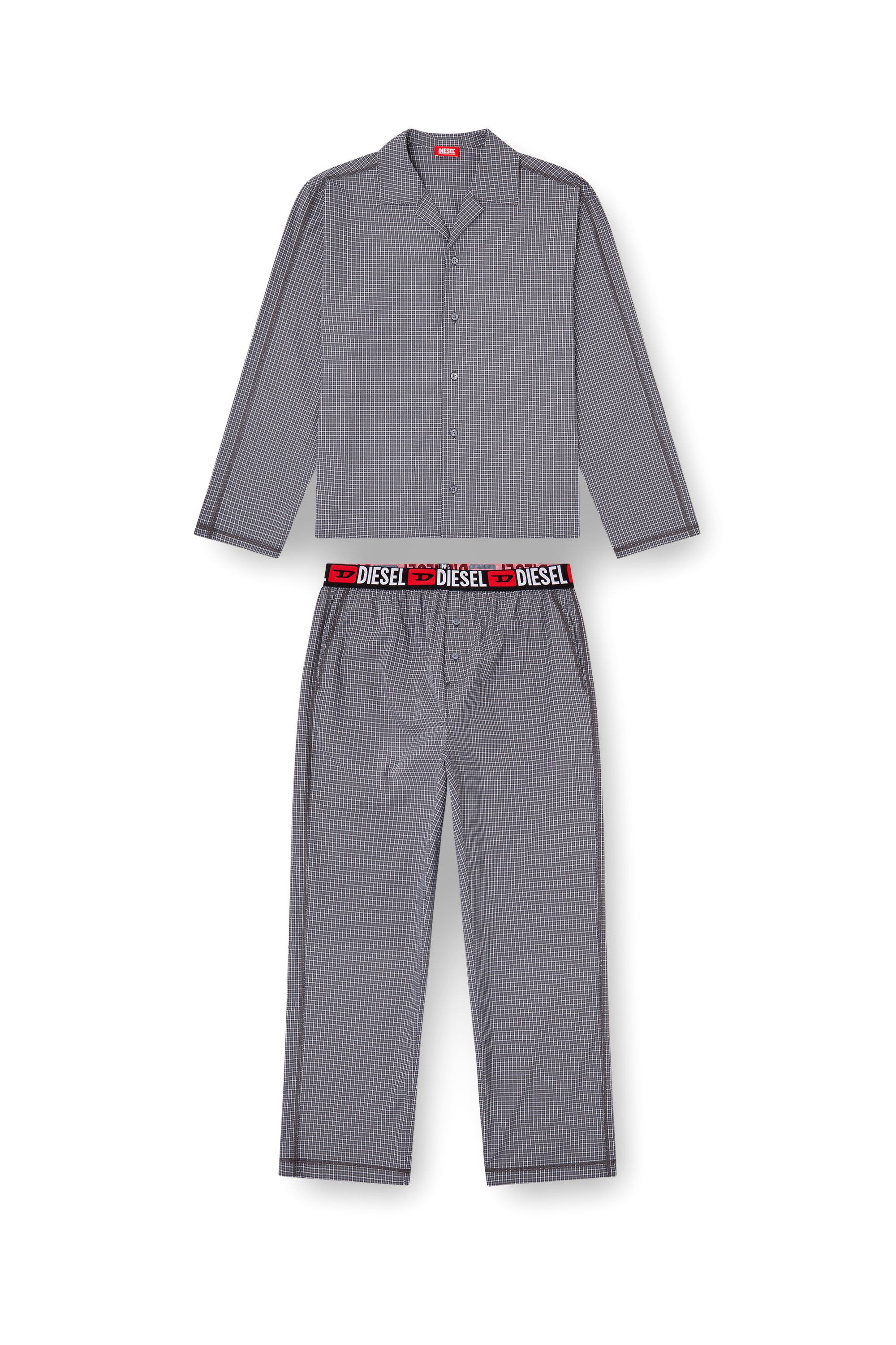 Diesel - SET-PAUL-D-CORE, Herren Pyjamas aus Karo-Baumwolle in Grau - 4