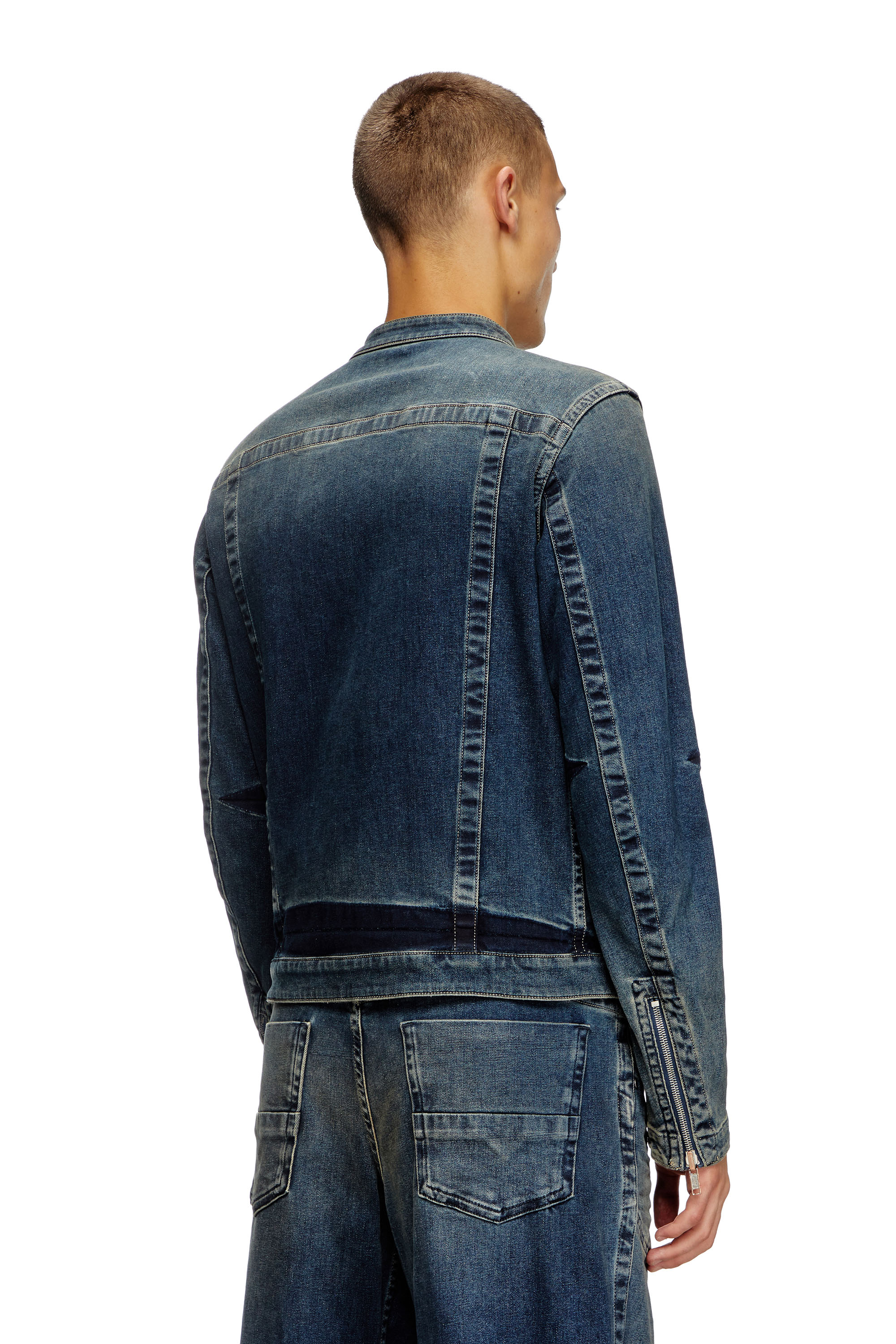 Diesel - D-GLORY-RE, Herren Motorradjacke aus Rehab-Denim in Dunkelblau - 4