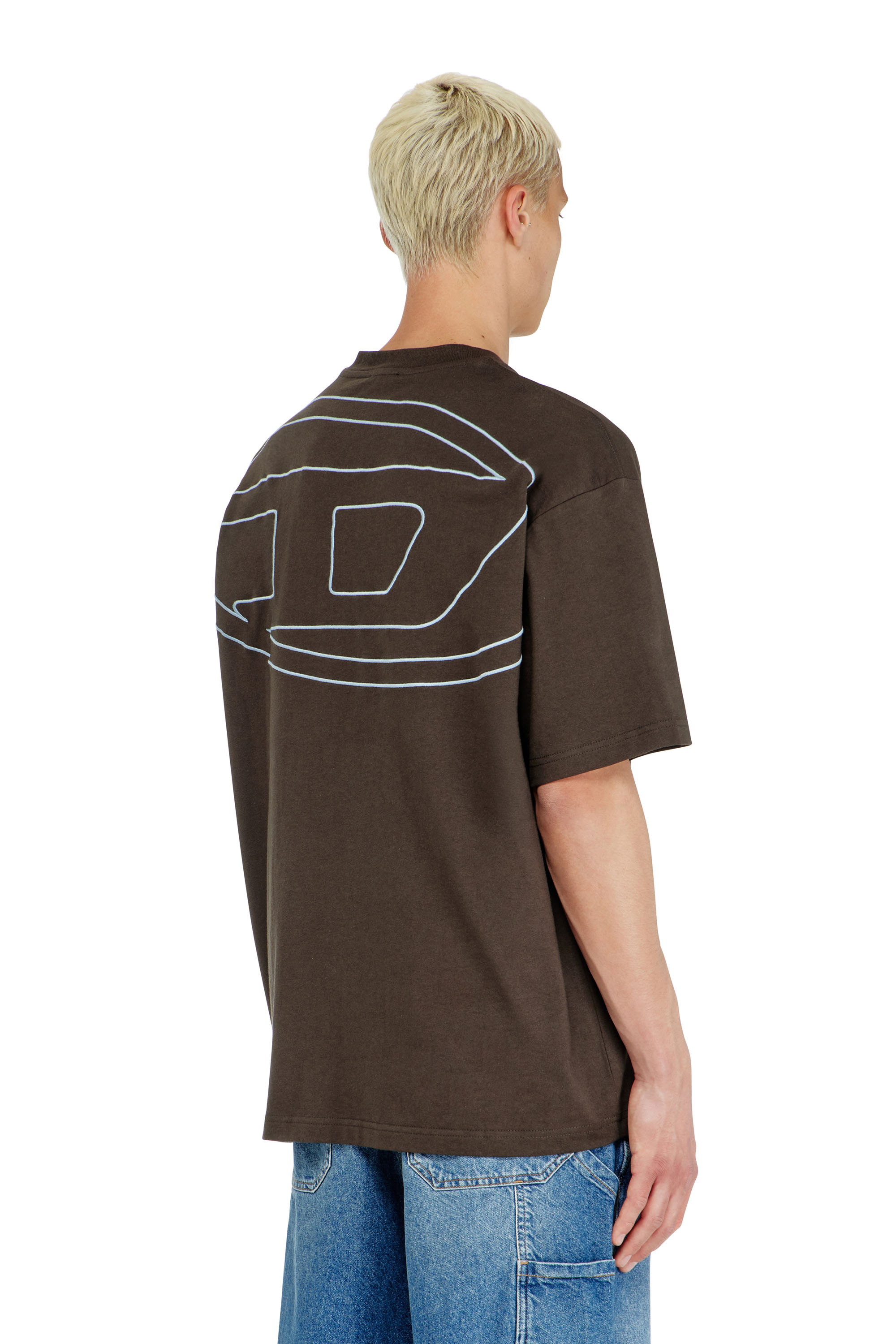 Diesel - T-BOGGY-MEGOVAL-D, Herren T-Shirt mit gro&szlig;er Oval D-Stickerei in Braun - 4