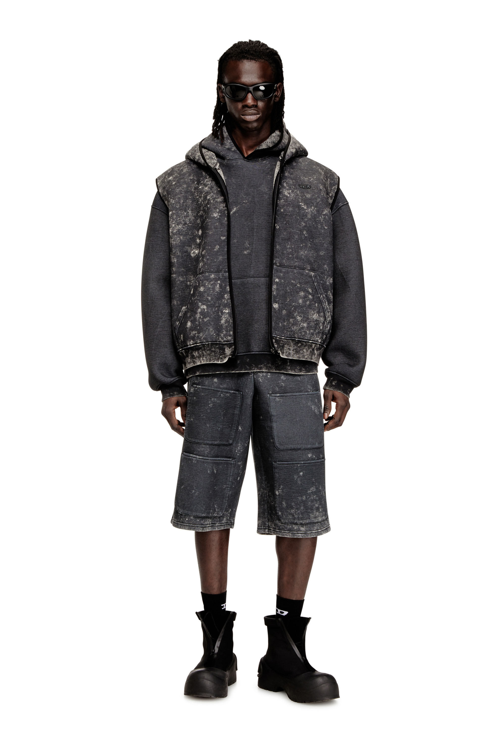 Diesel - S-TYP, Unisex Weit geschnittene Shorts aus Scuba mit Marmoreffekt in Schwarz/Dunkelgrau - 2