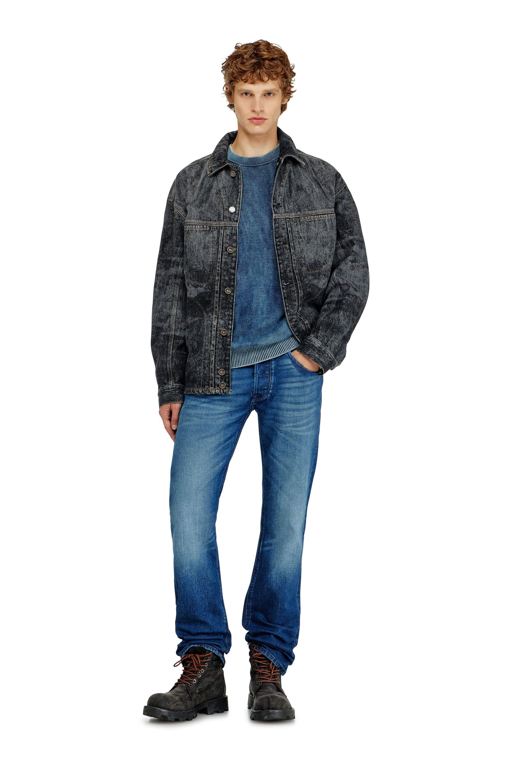 Diesel - K-PERNE, Herren Pullover in Denim-Optik mit Patch-Effekten in Mittelblau - 2