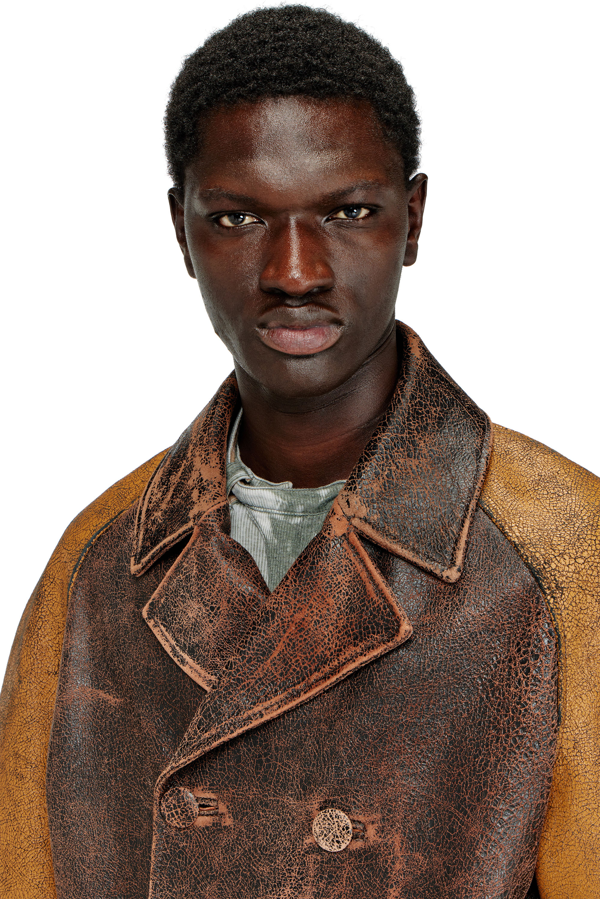 Diesel - L-NAHUN, Herren Cocoon-Mantel im Crackle-Leder in Braun - 5