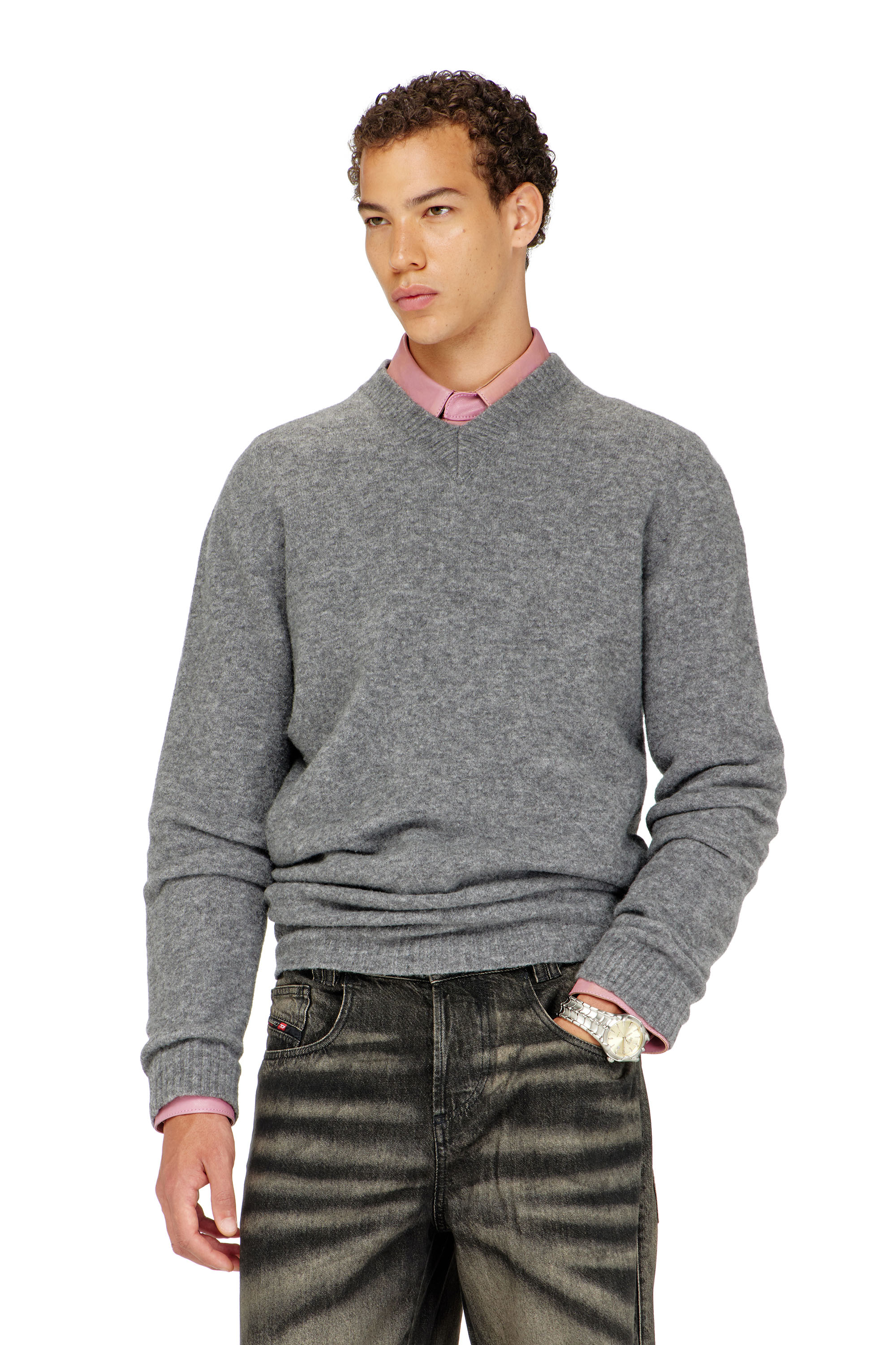 Diesel - K-ANDIE, Herren Pullover mit V-Ausschnitt aus gekochtem, geknittertem Strick in null - 1