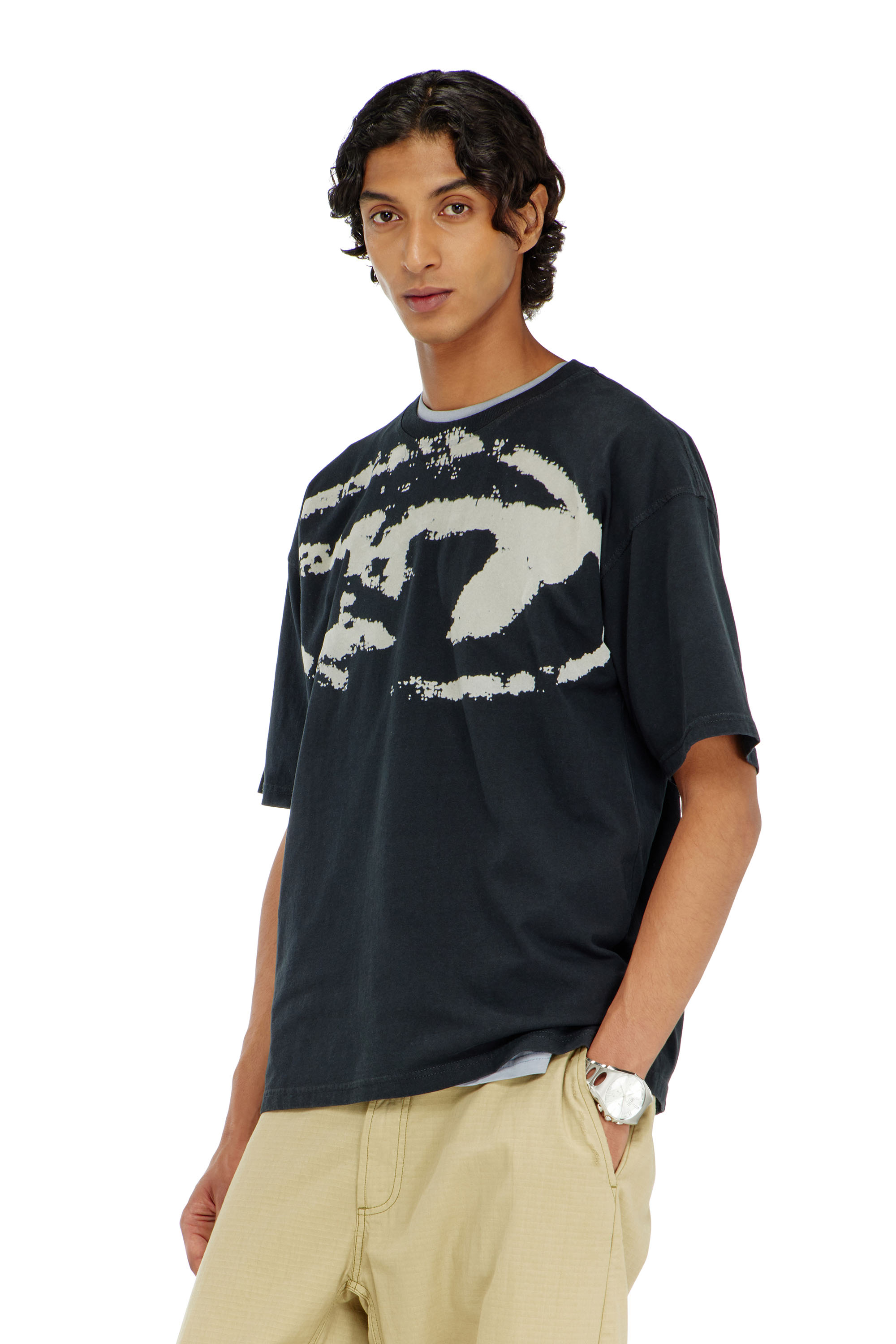 Diesel - T-BOXT-N14, Herren T-Shirt mit beflocktem Distressed-Logo in Schwarz - 1