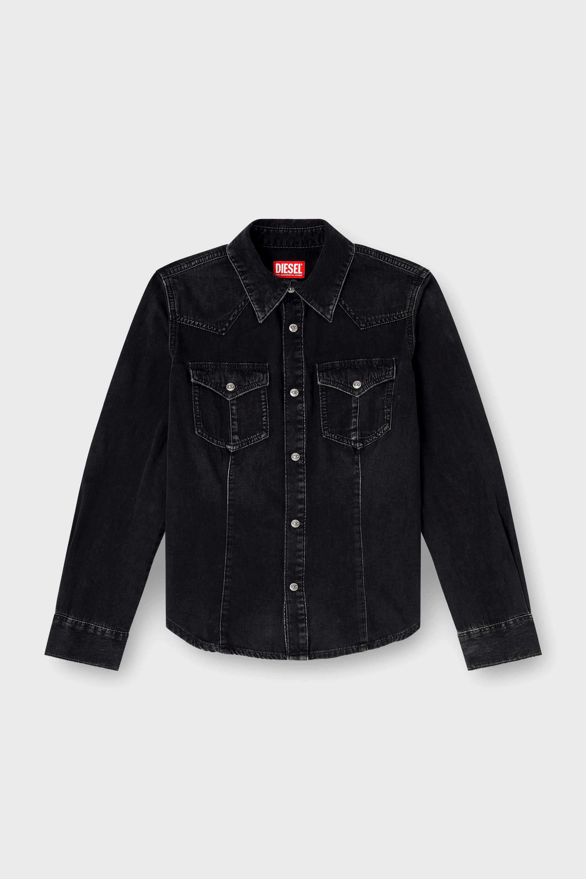 Diesel - DE-WAVES, Damen Western-Hemd aus behandeltem Denim in Schwarz - 2