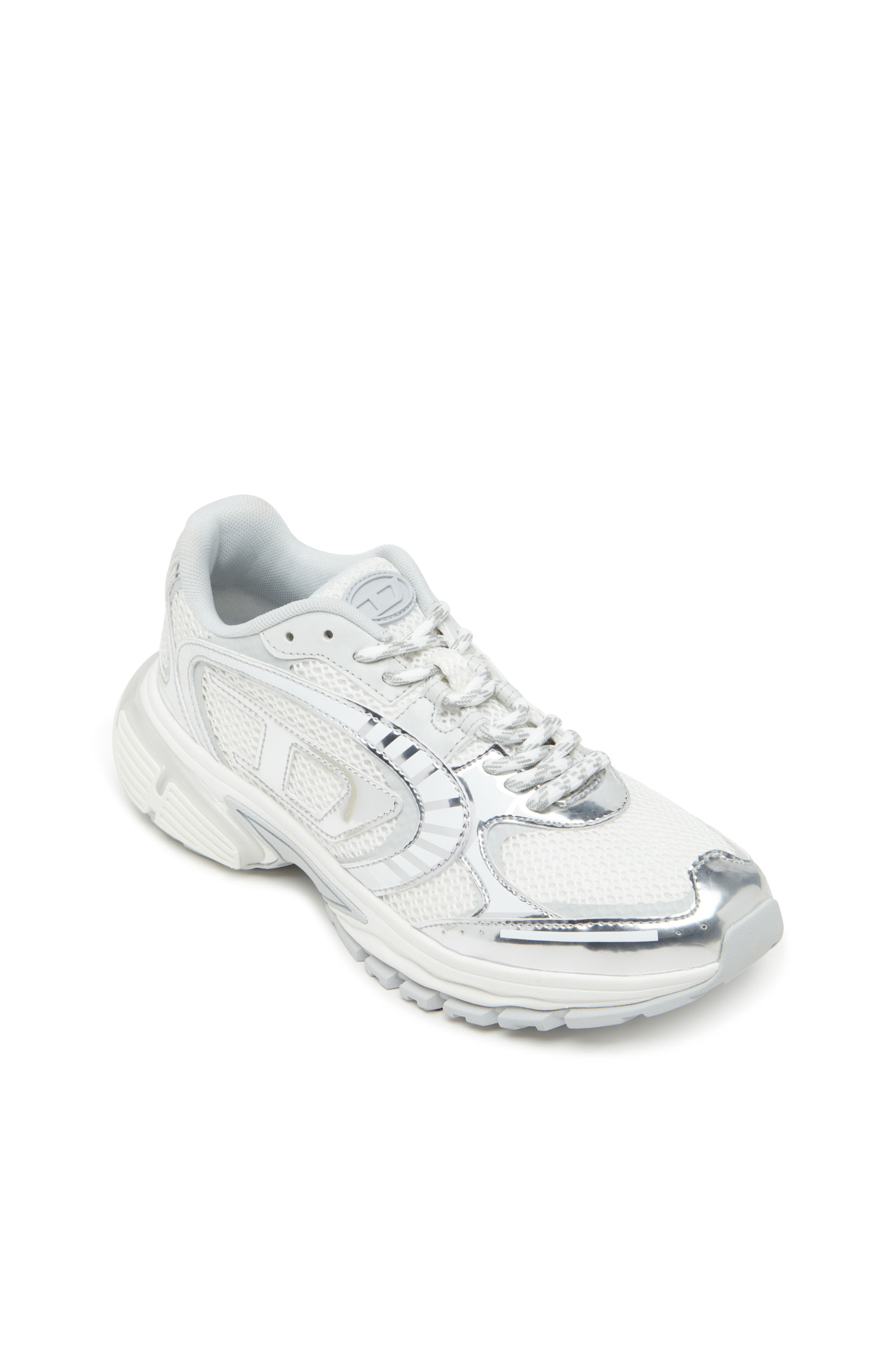 Diesel - S-PRO-V-DENSE LOW W, Damen S-Pro-V-Dense-Sneakers aus Metallic-Mesh mit Oval D-Logo in Weiß/Silber - 6