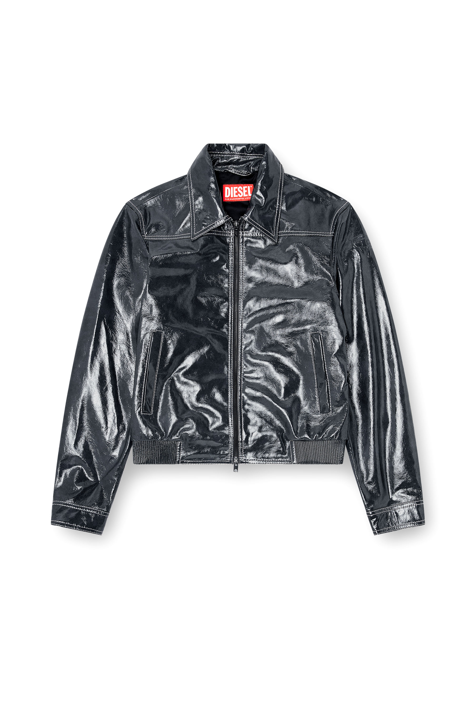 Diesel - L-ADDI, Herren Patent-leather jacket in Dunkelgrau - 3